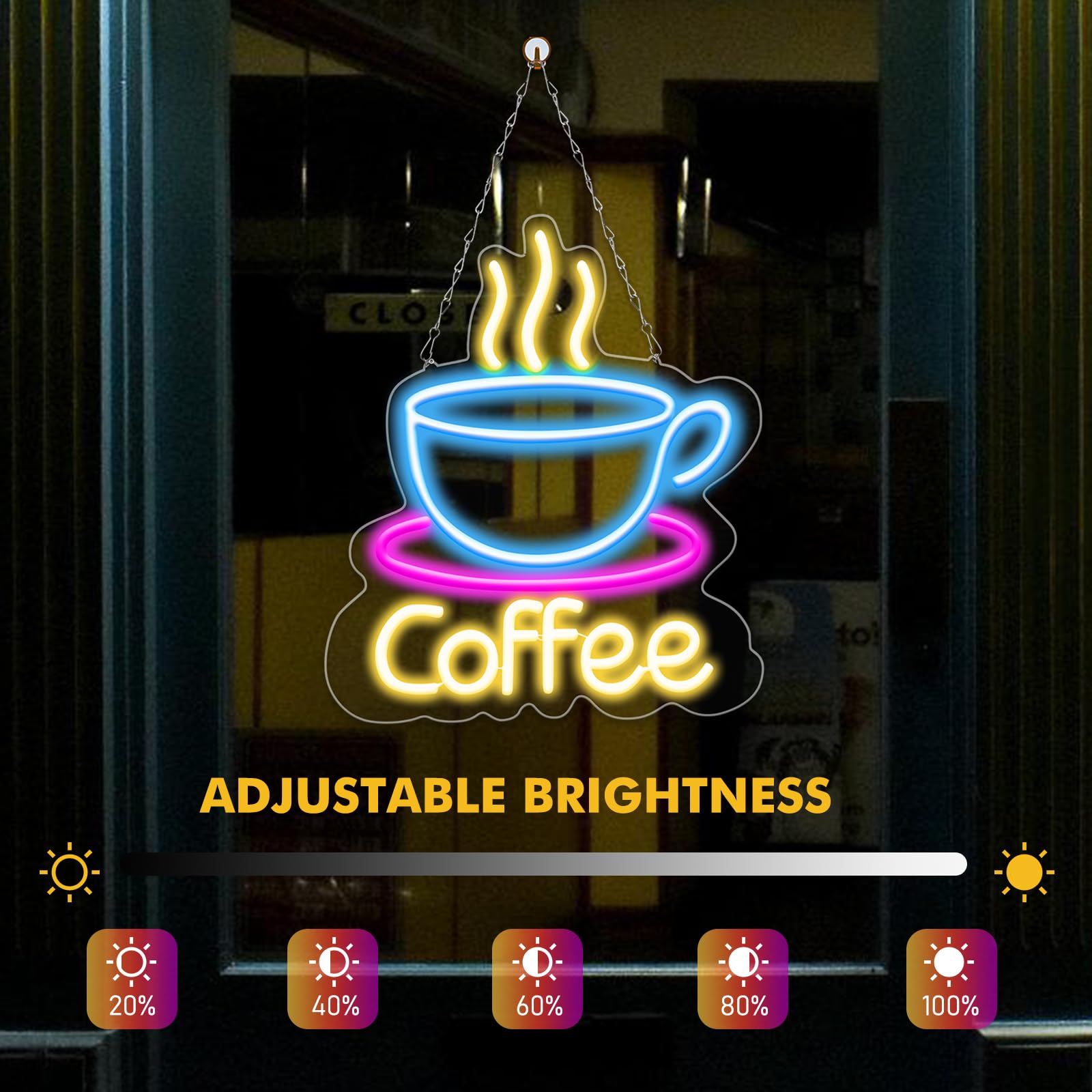 Segnalazione luminosa a LED, luce notturna, LED Coffee per tazza da caffè, caffè neon Sign, caffè, lettera luminosa, luce al neon per famiglie, ristorante, soggiorno, cucina, finestre