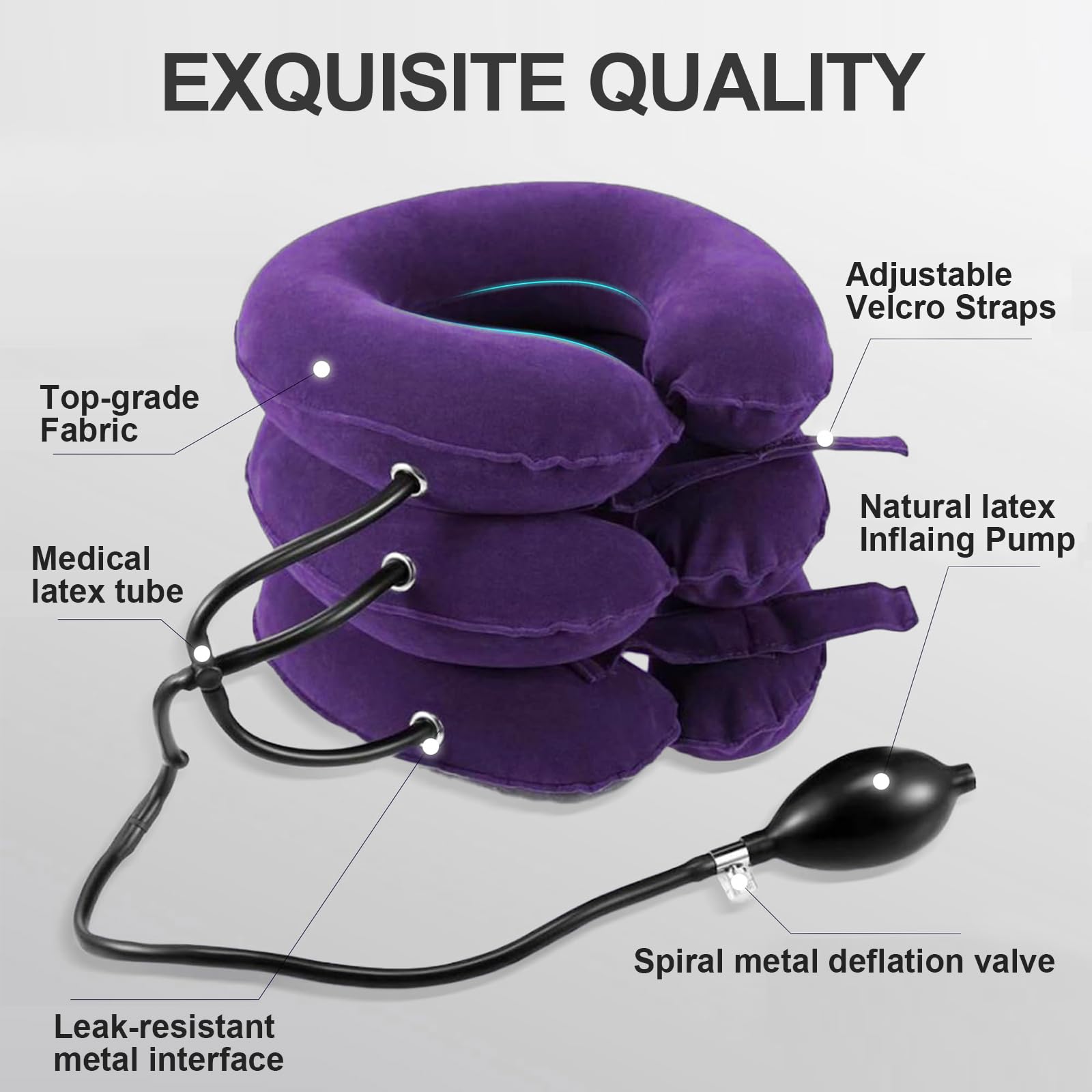 Minerve Cervicale Gonflable (Violet) Collier à Air Adjustable Douleurs Cervicales & Posture, Décompression Vertébrale Domicile`