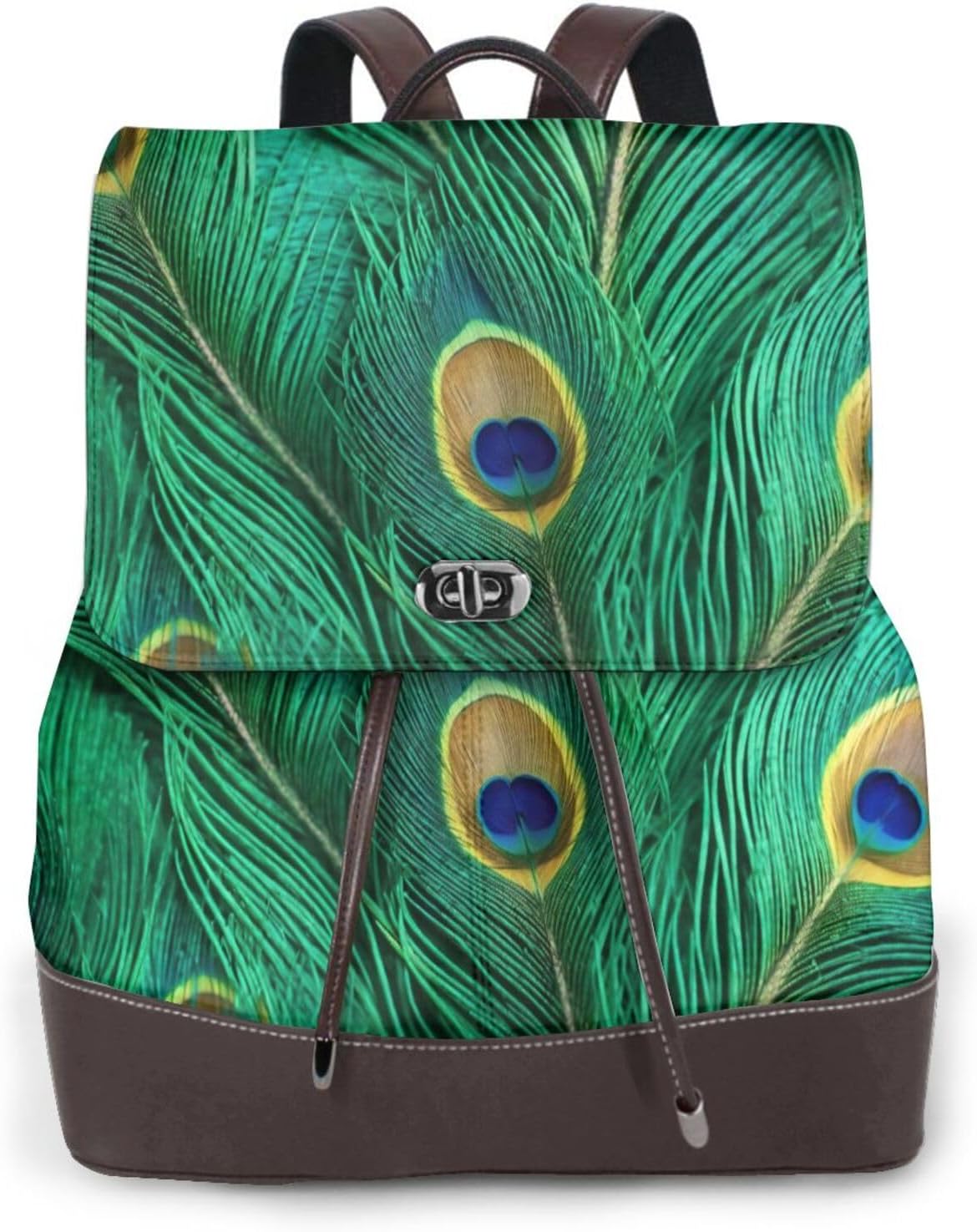 Green Peacock Feather Print Women'S Backpack Stylish Lightweight Versatile Rucksack Ladies Casual Bag Travel
