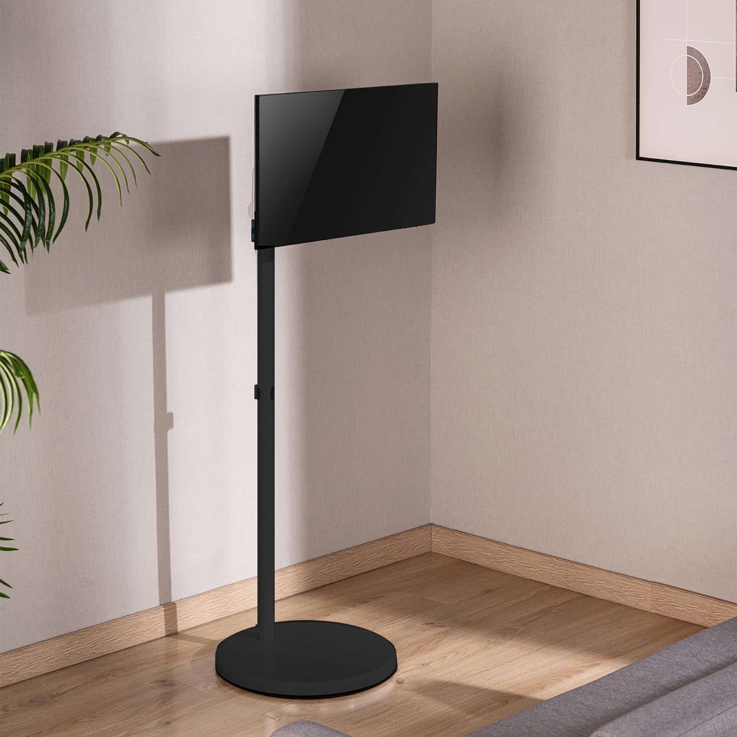 Maclean Supporto da Pavimento mobile per monitor/TV, molla a gas, 17"-35", 2-10kg, nero, Porta TV da Terra con Ruote, Carrello Inclinazione MC-970 (Nero)