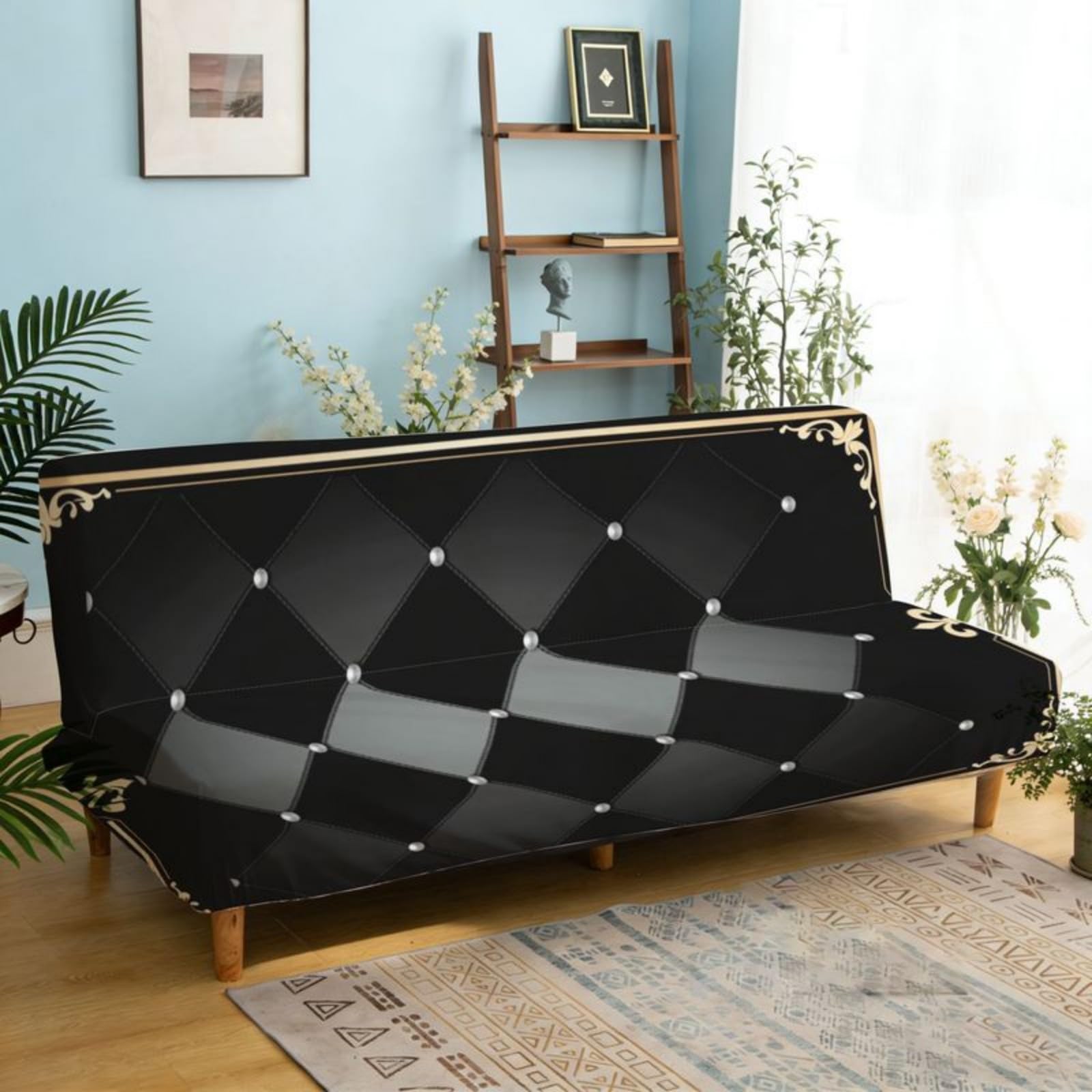 boiszeda Armless Sofa Bed Cover, Spandex Stretch Futon Slipcover(160-190cm)
