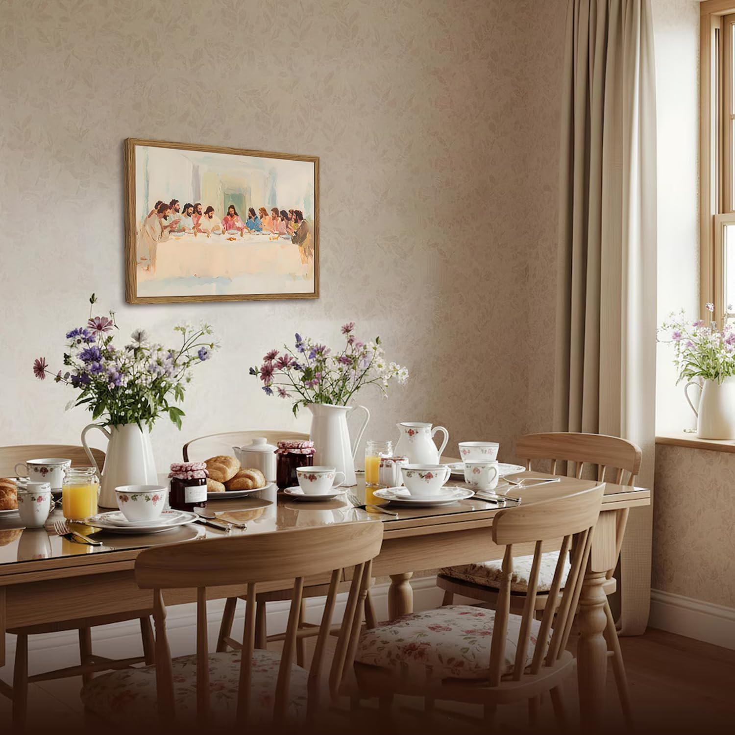 Jesus the Last Supper Wall Art Last Supper Christian Wall Decor Picture Modern Jesus Religious Poster Painting Canvas Print for Living Dining Prayer Room Bedroom 16x24 inch Wood Framed