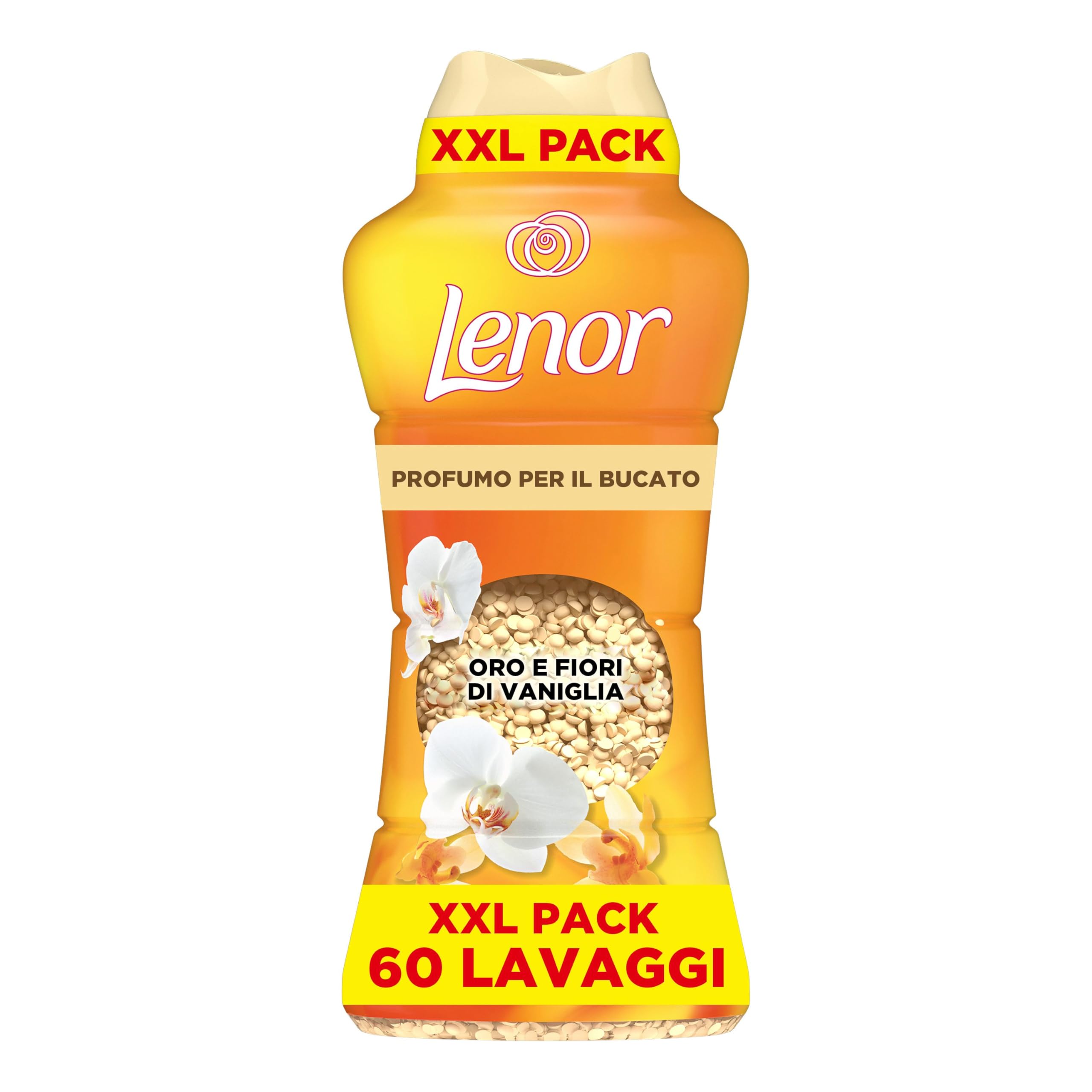 Lenor Profumatore Bucato Perle Profumate Lavatrice, MAXI FORMATO Oro e Fiori di Vaniglia, XXL PACK 735g, Il Profumo Per Il Bucato Che Diffonde Un Fresco Profumo Che Dura a Lungo