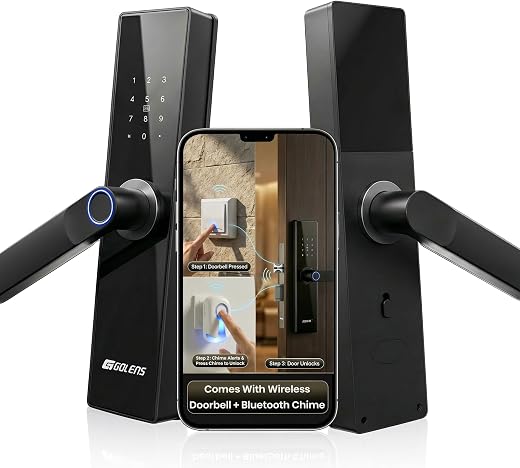 Golens FullGuard X3NPro Smart Door Lock | 9-in-1 Access (Unique Chime + Bell Switch Unlocking, WiFi + Bluetooth, Fingerpri...