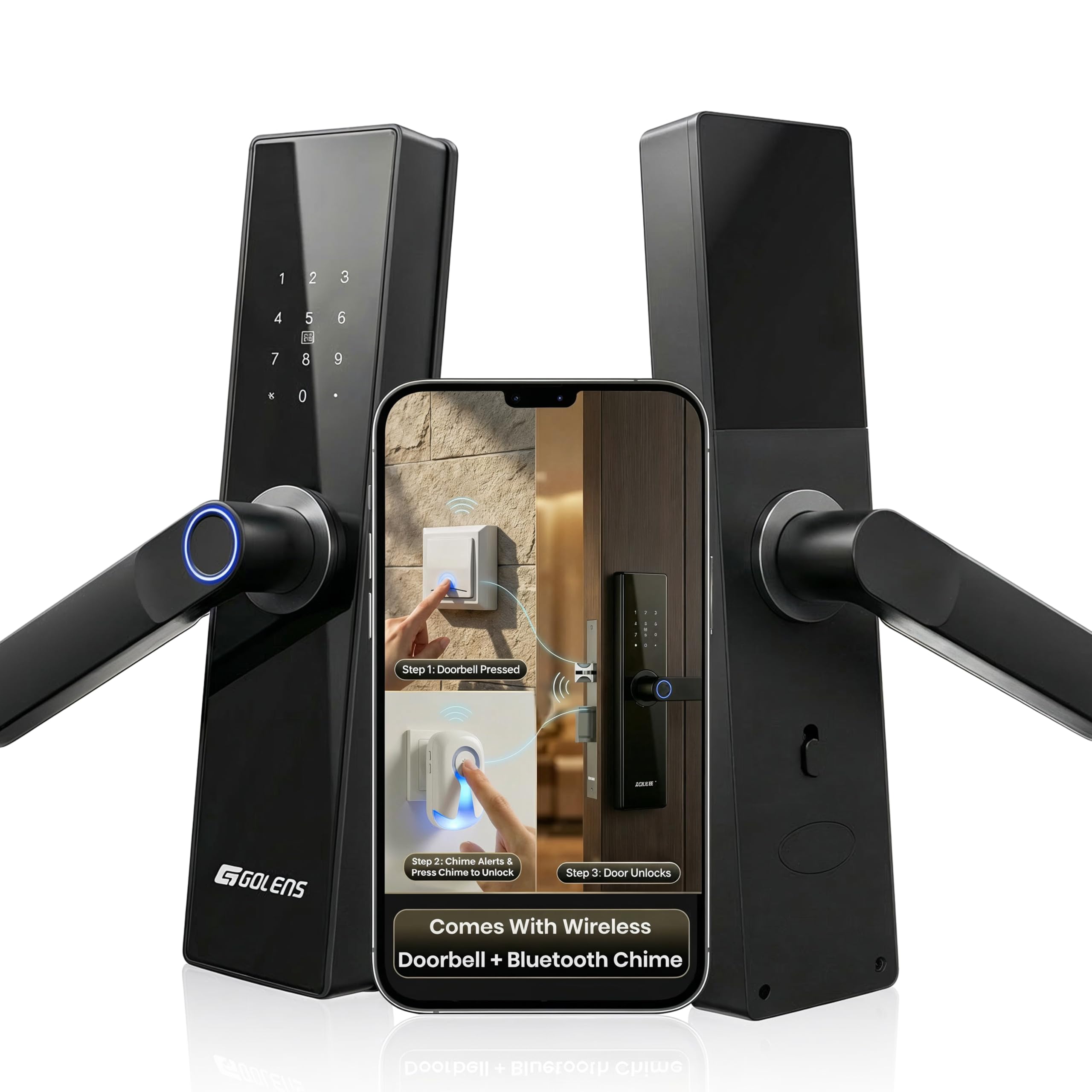 Golens FullGuard X3NPro Smart Door Lock | 9-in-1 Access (Unique Chime + Bell Switch Unlocking, WiFi + Bluetooth, Fingerprint, PIN, RFID, OTP, App, Mechanical Key) Biometric Digital Lock for Main Door