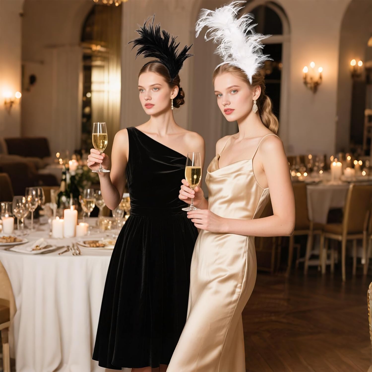 Feather Headband for Women Feather Fascinator Headband Cocktail Wedding Party - Image 5