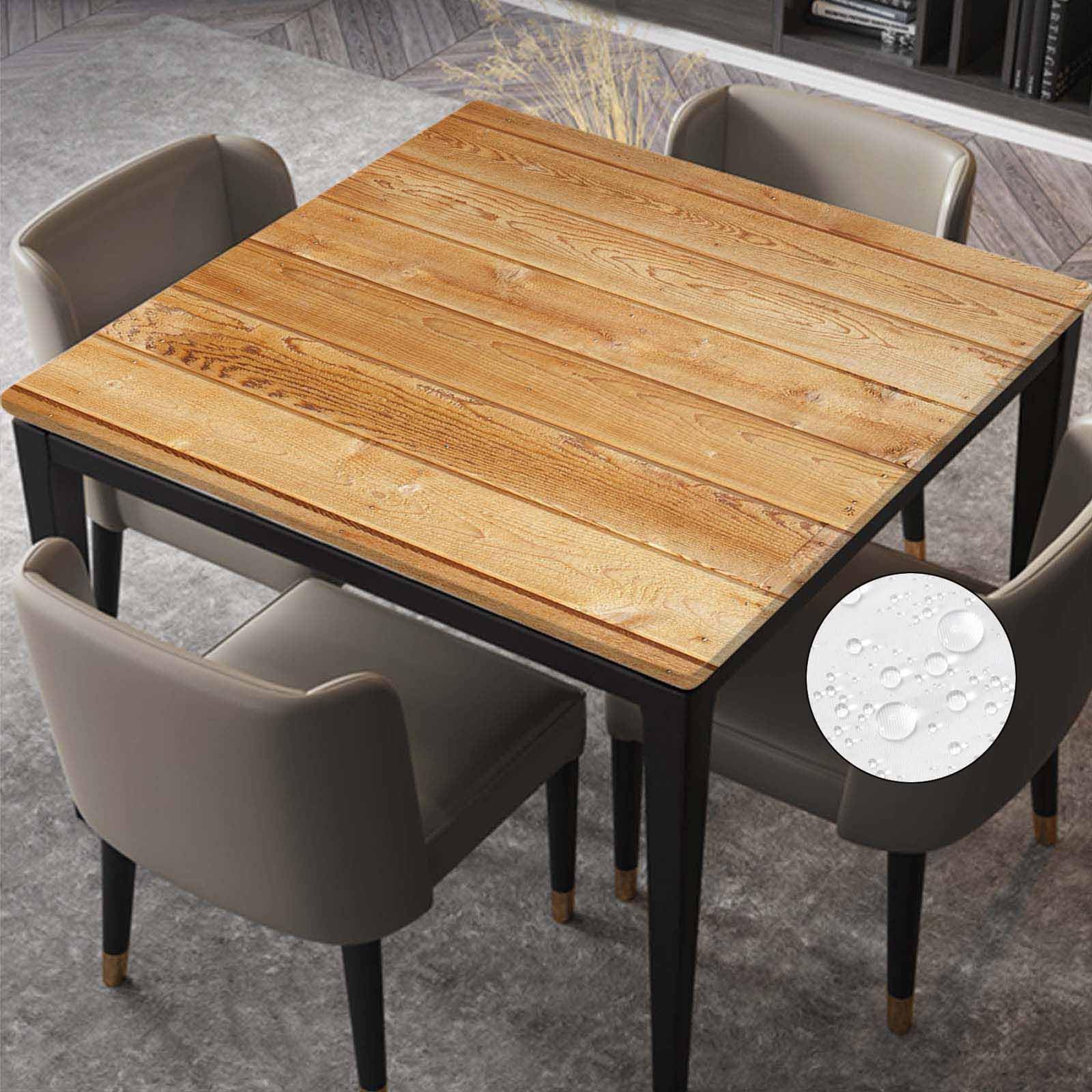 UNJOOES Fitted Tablecloth Wood Grain Square Table Cloth Cover with Elastic Edge Wooden Board Tablecloths Wipeable Card for Indoor Outdoor Dining Party