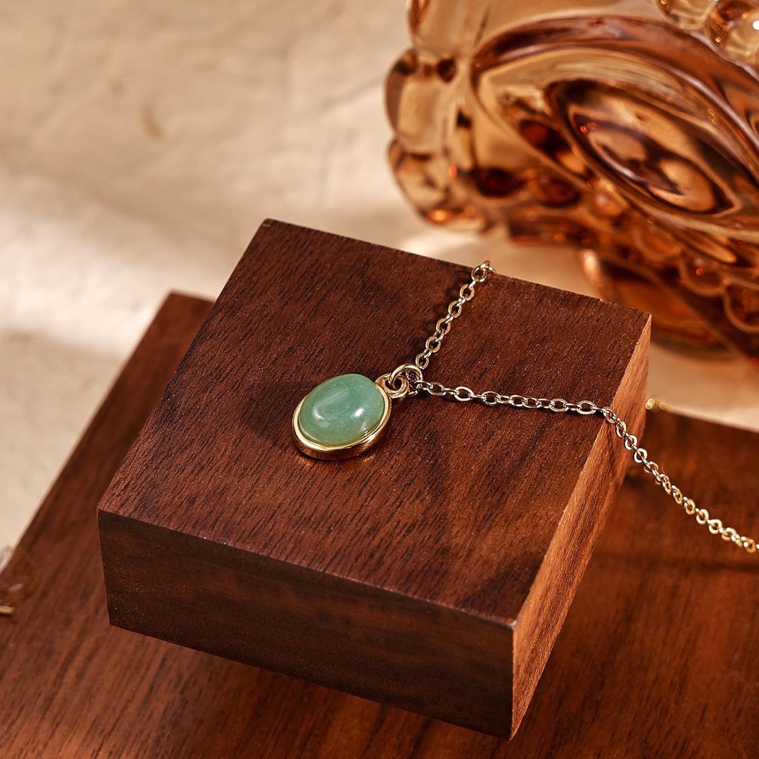 Jade Pendant Necklace for Women – 14K Gold Plated Classic Green Necklace with Oval Jade Jewelry Stone, Elegant Jade Jewelry for Everyday Sophistication - Image 5