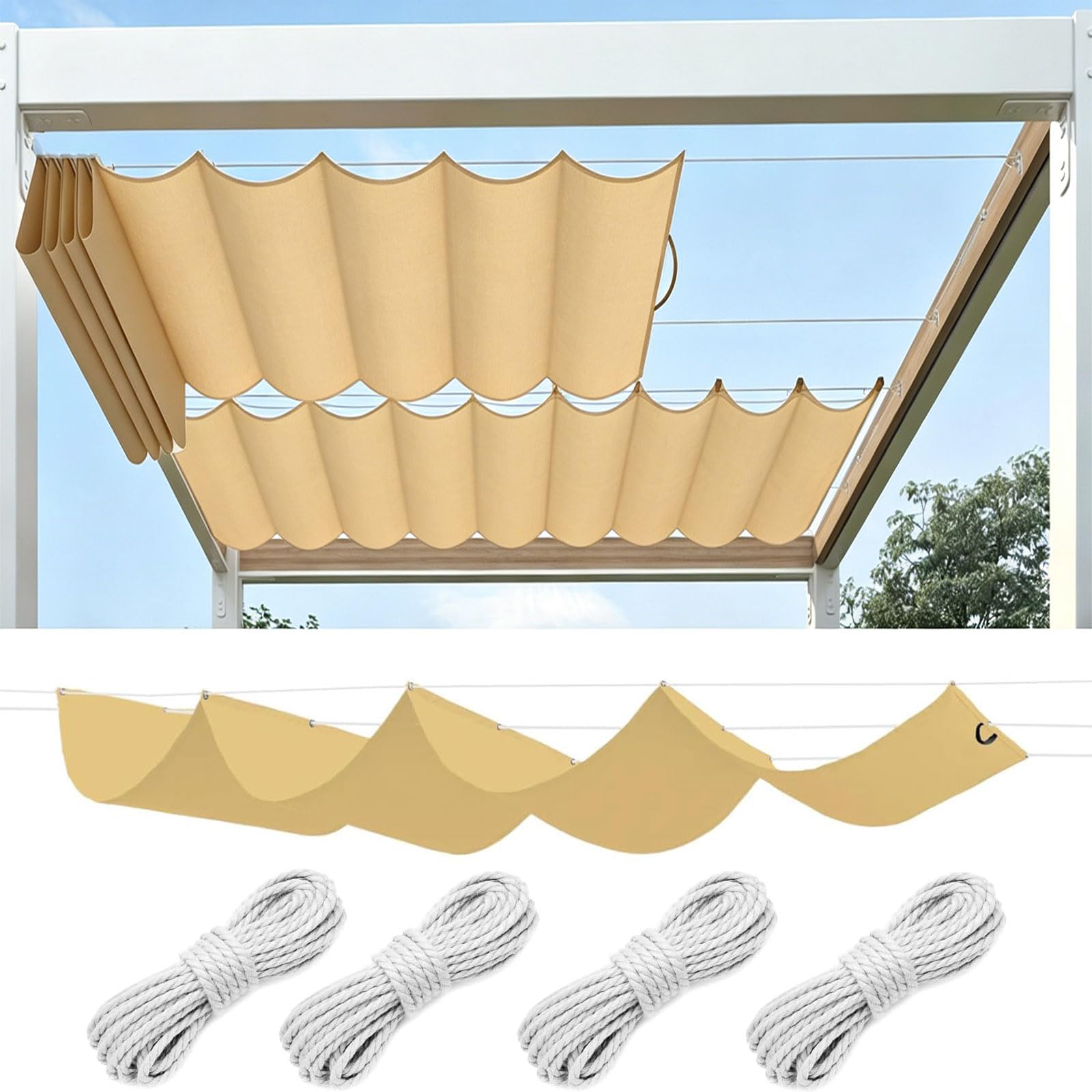 Toile d'ombrage vague rétractable jaune sable 1.2x20m imperméable pour terrasse