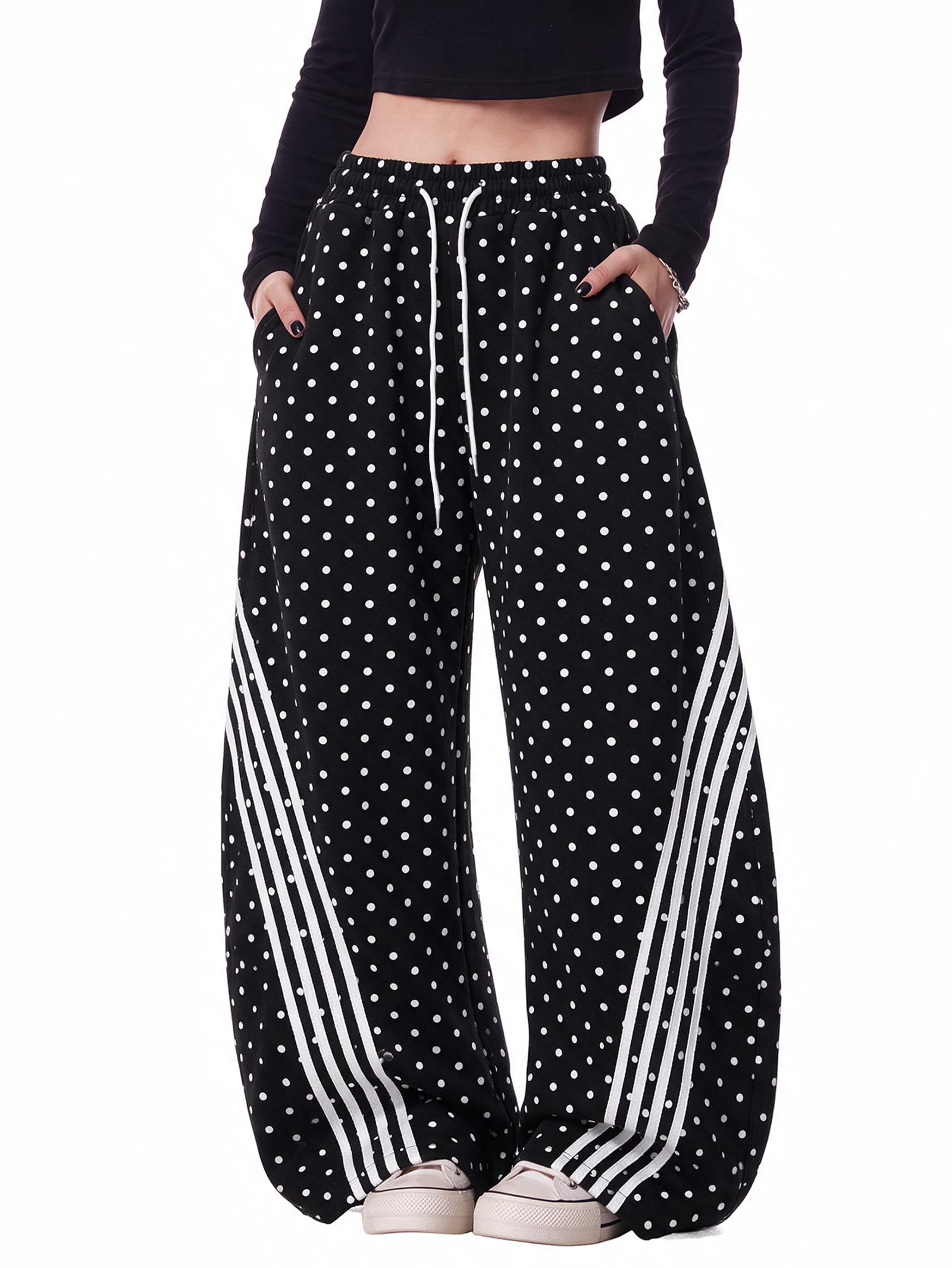 EMMIOL Women’s Y2K Baggy Barrel Striped Sweatpants High Waisted Wide Leg