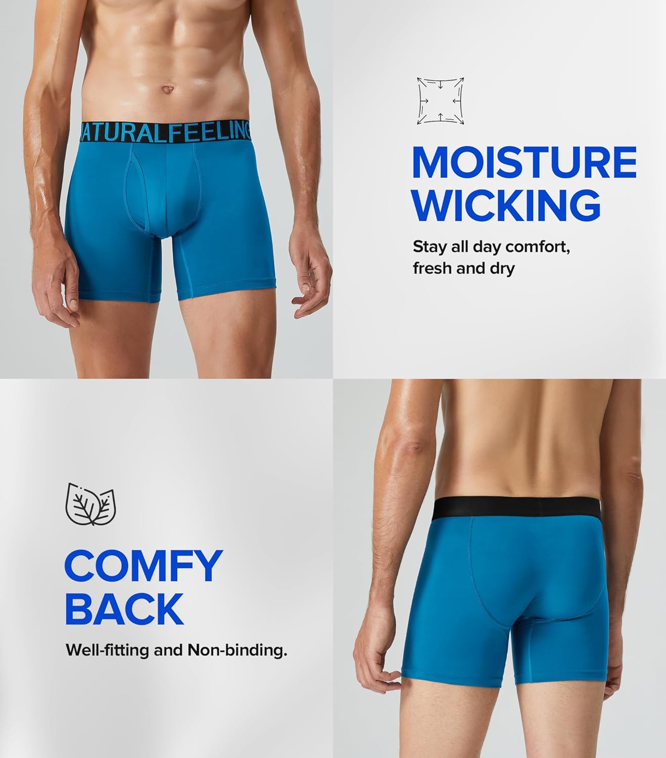 Natural Feelings Athletic Mens Underwear Boxer Briefs for Men pack 2-4 Pack S M L XL XXL - Image 3
