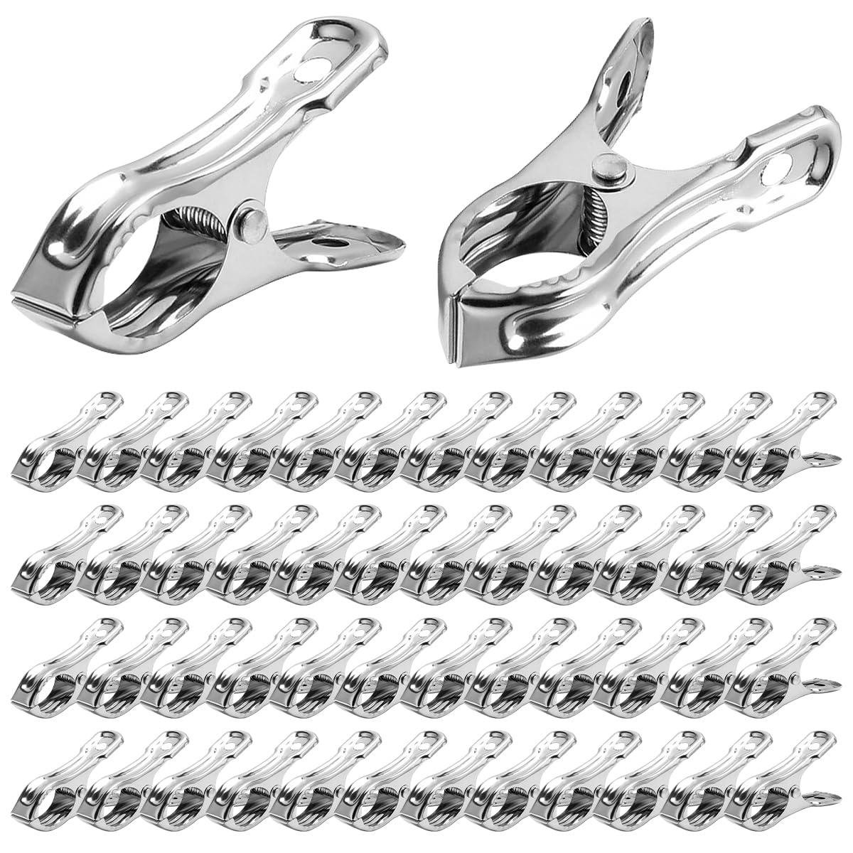 50 Packs Stainless Steel Garden Netting Clips, Strong Grip Greenhouse Clamps, Metal Garden Clip with Large Open, Greenhouse Film Clamps for Netting, Plant Cover, Clothes, Towel Fixing and Hold Down
