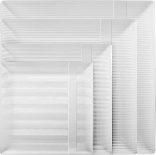 Miniatura 3 de Exquisite Platos desechables de plástico blancos, cuadrados lineales (paquete de 40) vajilla de lujo para cena de boda (7.5 pulgadas, blanco) juego