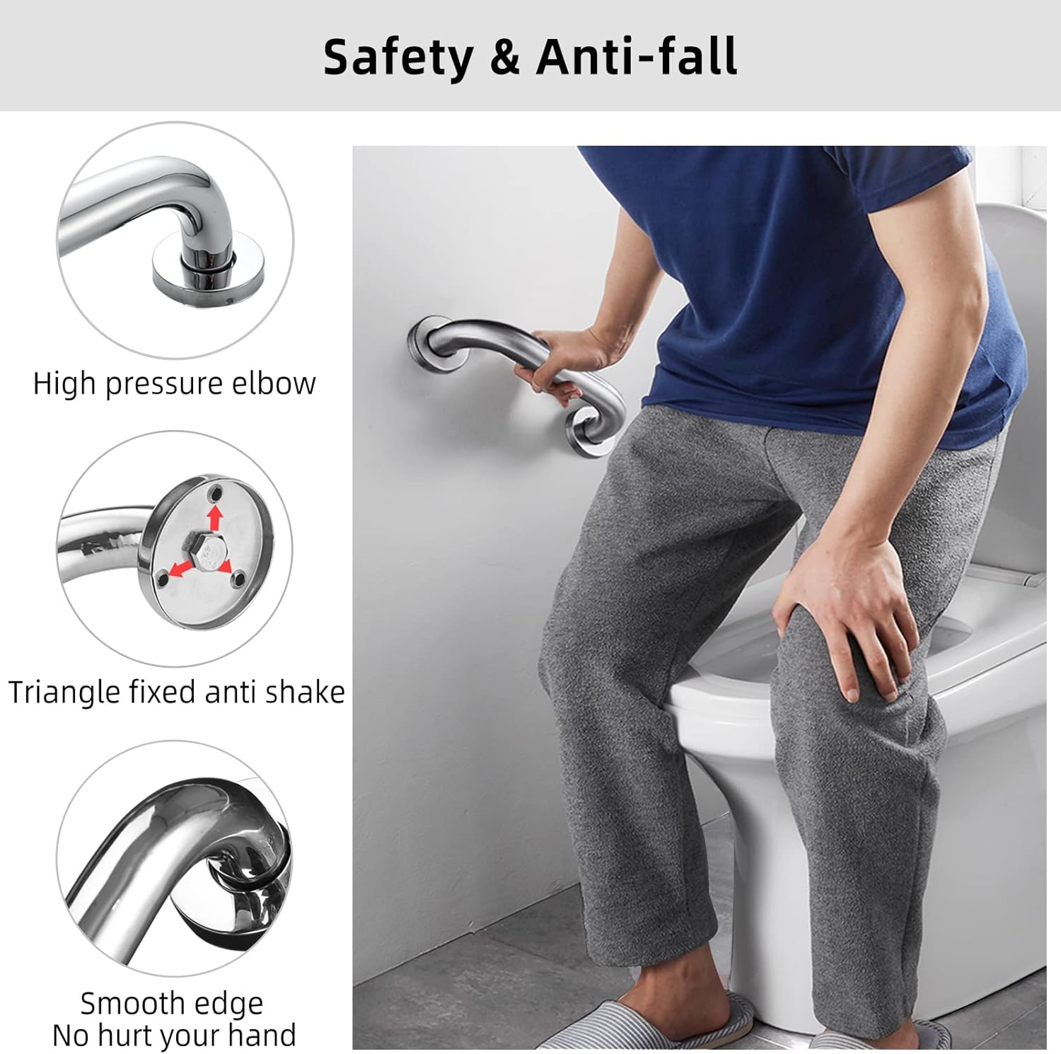 Shower Grab Bars Brushed Nickel 12" x 1 1/4", Stainless Steel Handicap Grab Bars for Bathroom Bathtub Toilet, Shower Handle Safety Bars Hand-Rail Support for Elderly Seniors Pregnant Children - Image 3