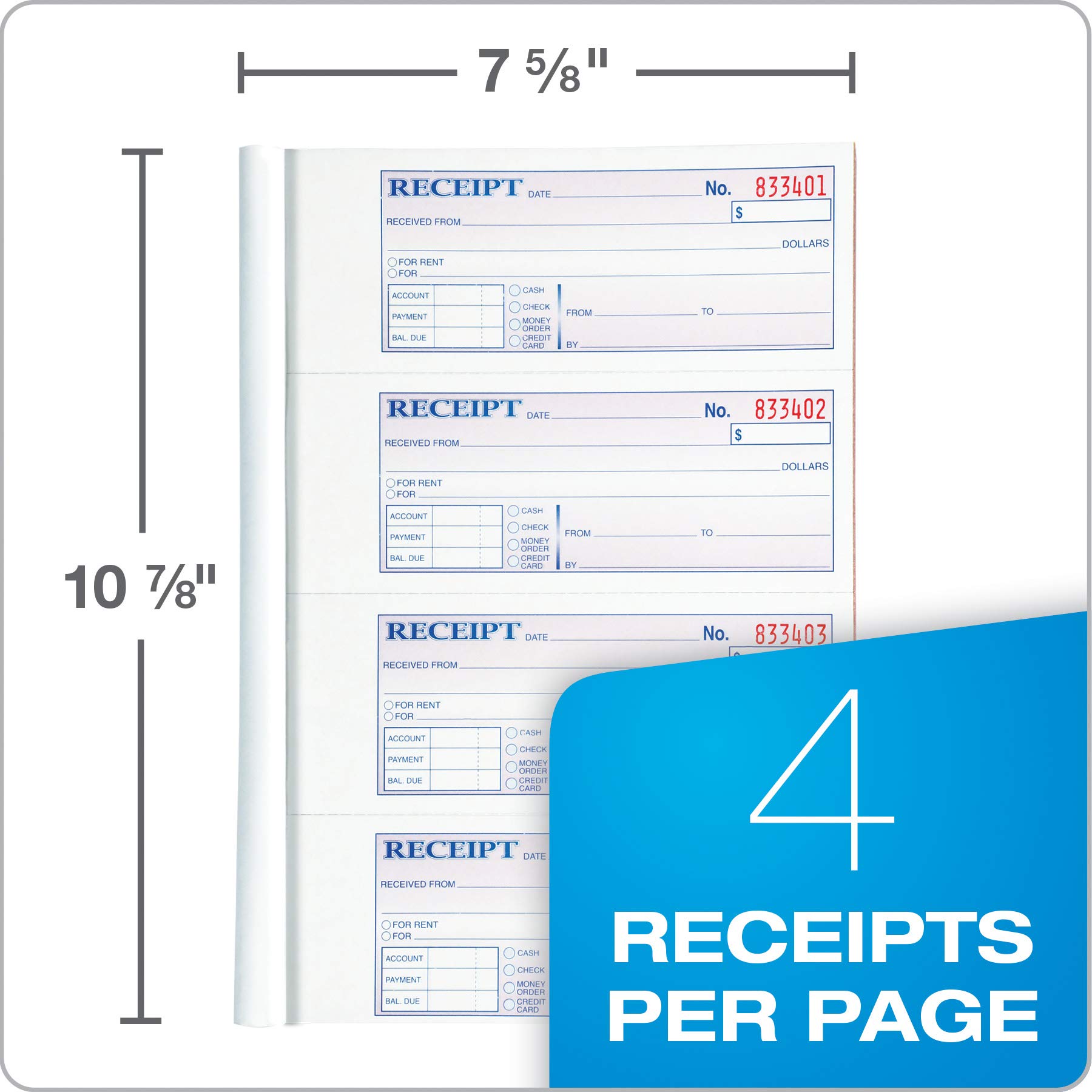 Adams Money and Rent Receipt Book, 2Part, Carbonless, White/Canary, 7