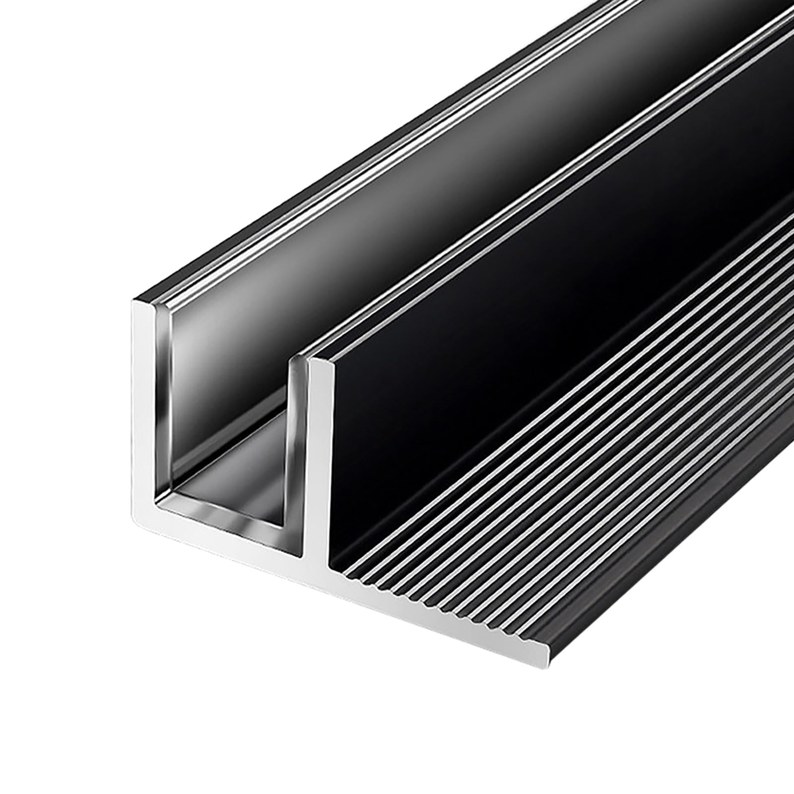 Srnsaeb Black Shower Door Aluminum Deep U-Channel Fit 3/8" 2/5" 1/2" Thick Panels, F-Shaped Fixed Shower Glass Panel Channels, Frameless Bathroom Groove Profile Recessed(,Fits 12Mm Glass)