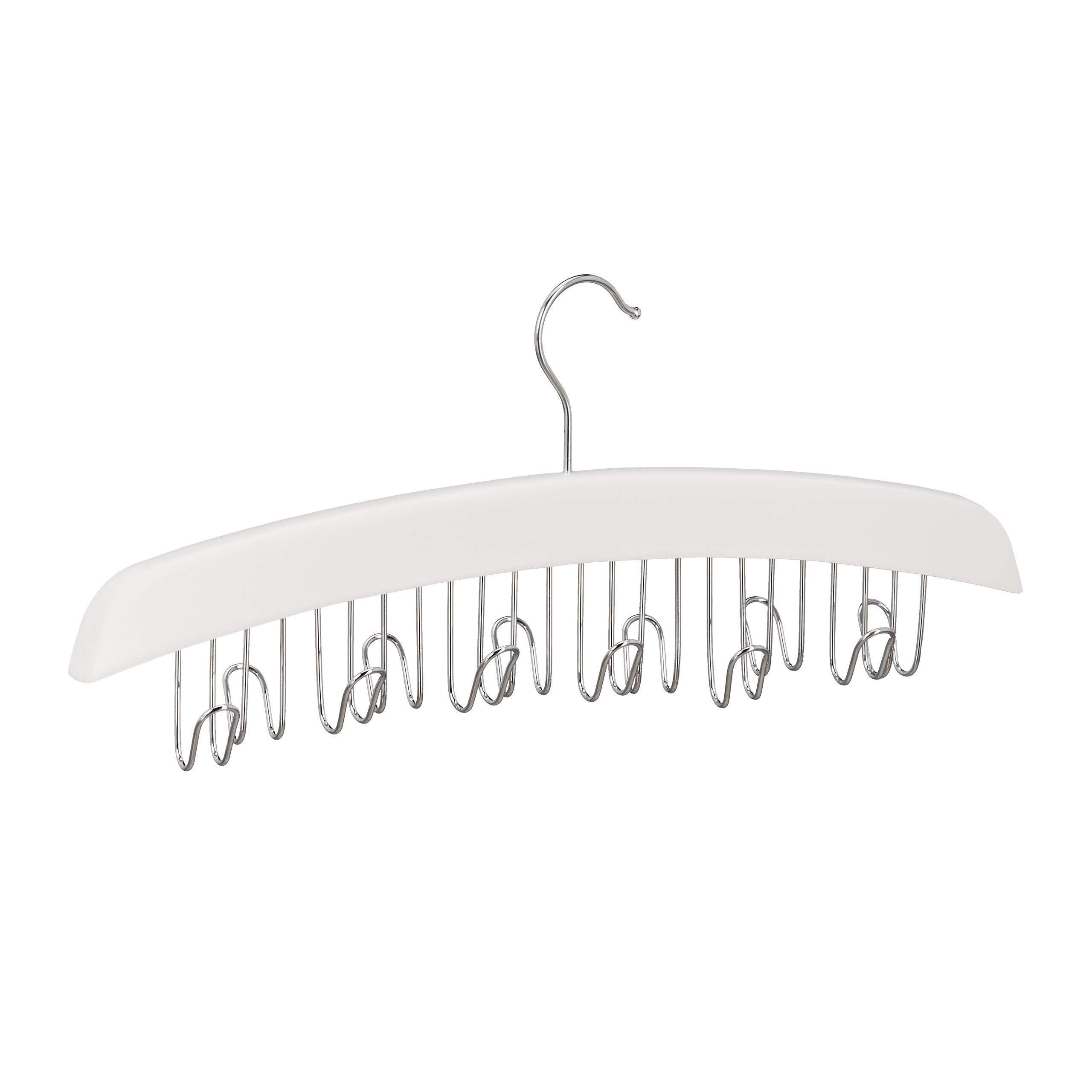 Relaxdays Set 2 Perchas Cinturones 12 Ganchos, Colgador Giro 360° para Accesorios, Madera, 17,5 x 43 x 5,5 cm, Blanco y Plateado