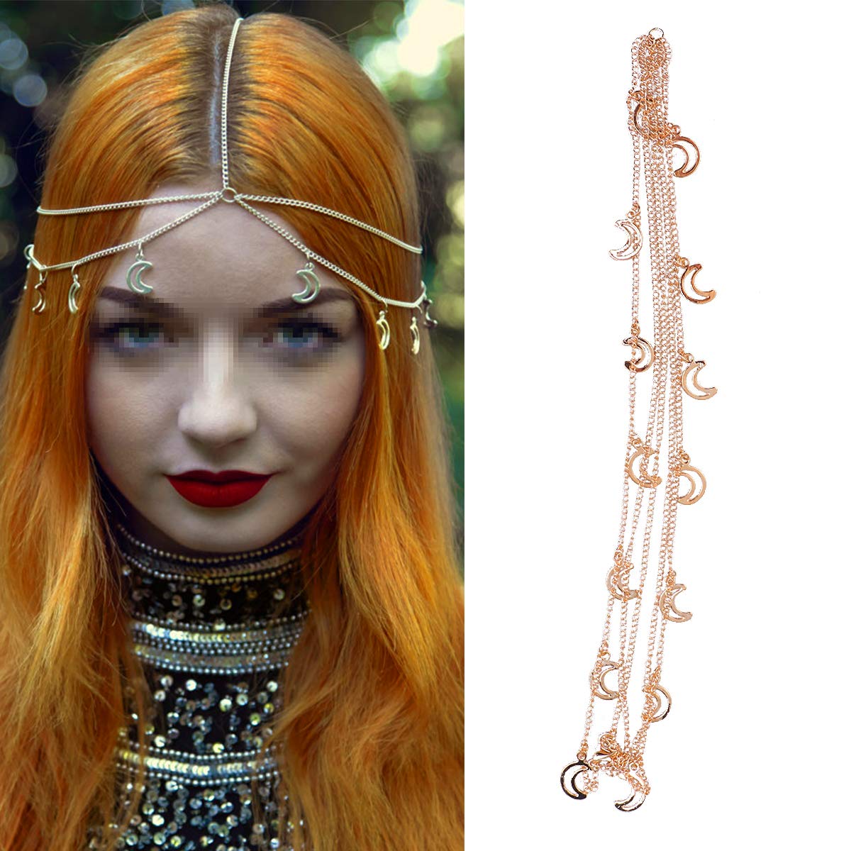 Elegante chique gouden toon bladtak gelaagde haarketting kam hoofdband