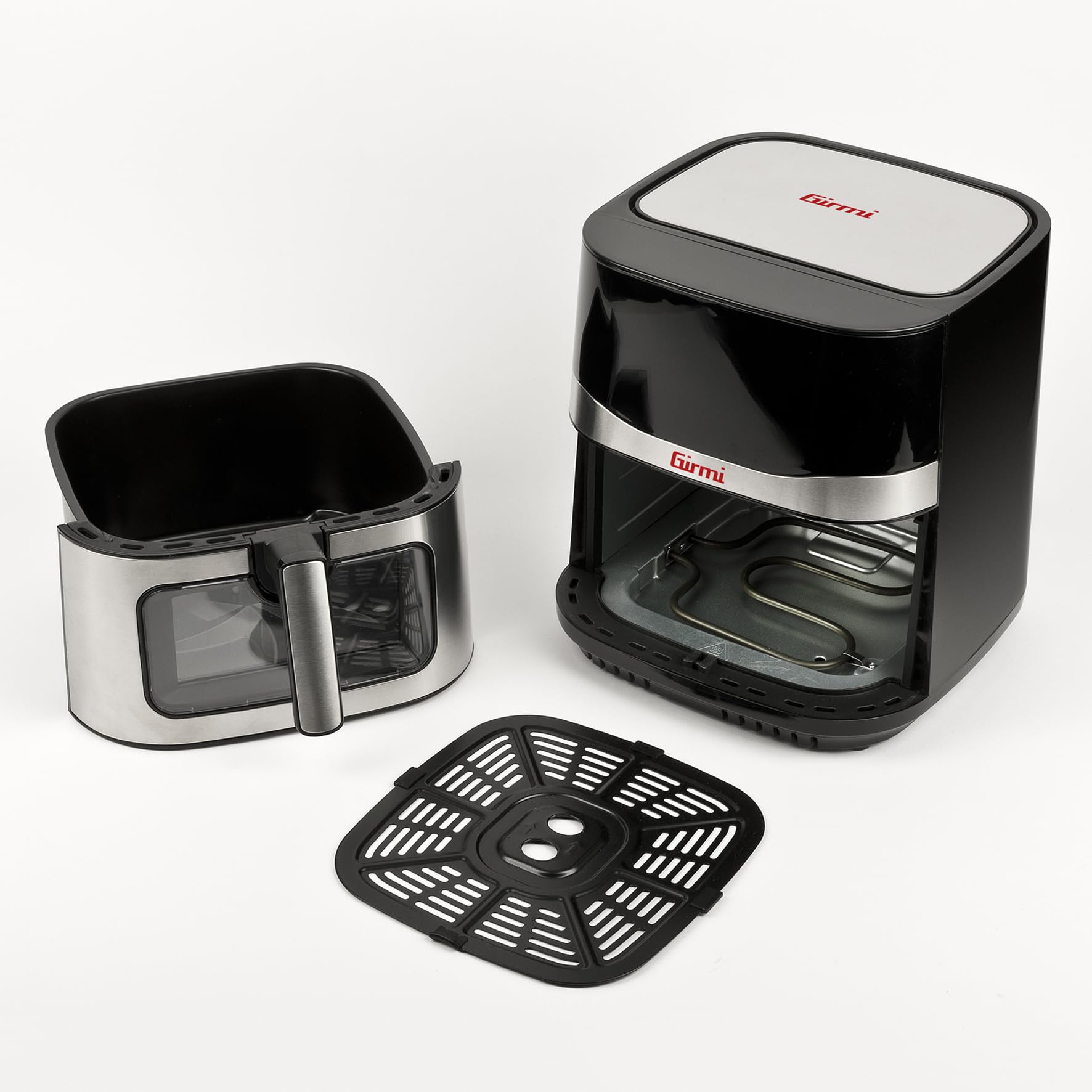 Girmi FG90 Friggitrice ad Aria Ecofrit Premium, 2200W, 9 Lt, Doppia Resistenza, Finestra, Contenitore Antiaderente, Display Digitale, Scongelamento, Partenza Ritardata, BPA/PFOA safe, Nero