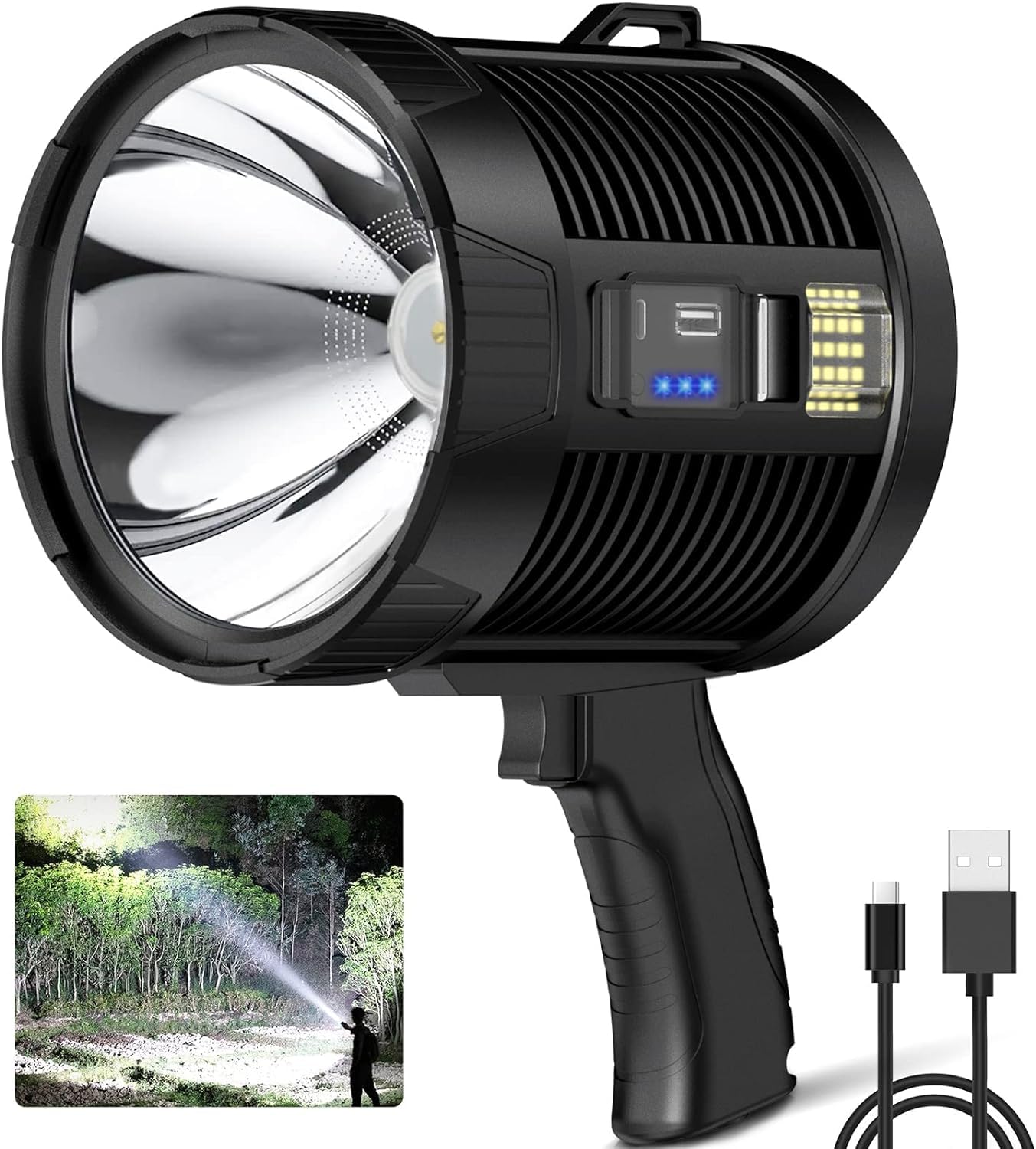 Meneflix Spotlight Flashlight, Rechargeable Spotlights, Long Running Spot Light Searchlight, Outdoor Handheld Spotlight with Solar Panels for Hunting,Camping,Boat 3 Spotlight Modes (B0CXHNJ44L) Amazon Price History, Amazon Price Tracker
