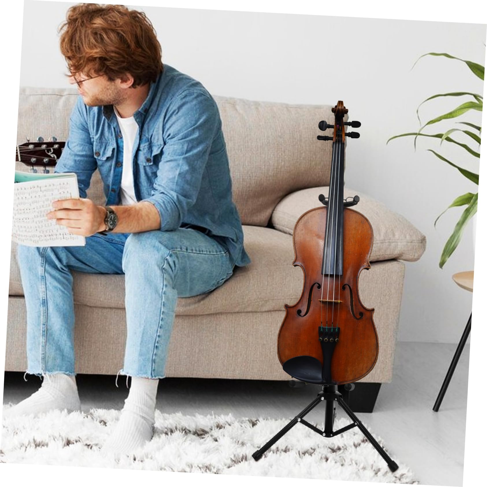 FUNOMOCYA Self-locking Violin Holder Telescopic Floor Bracket Black Foldable Violin Support Stand