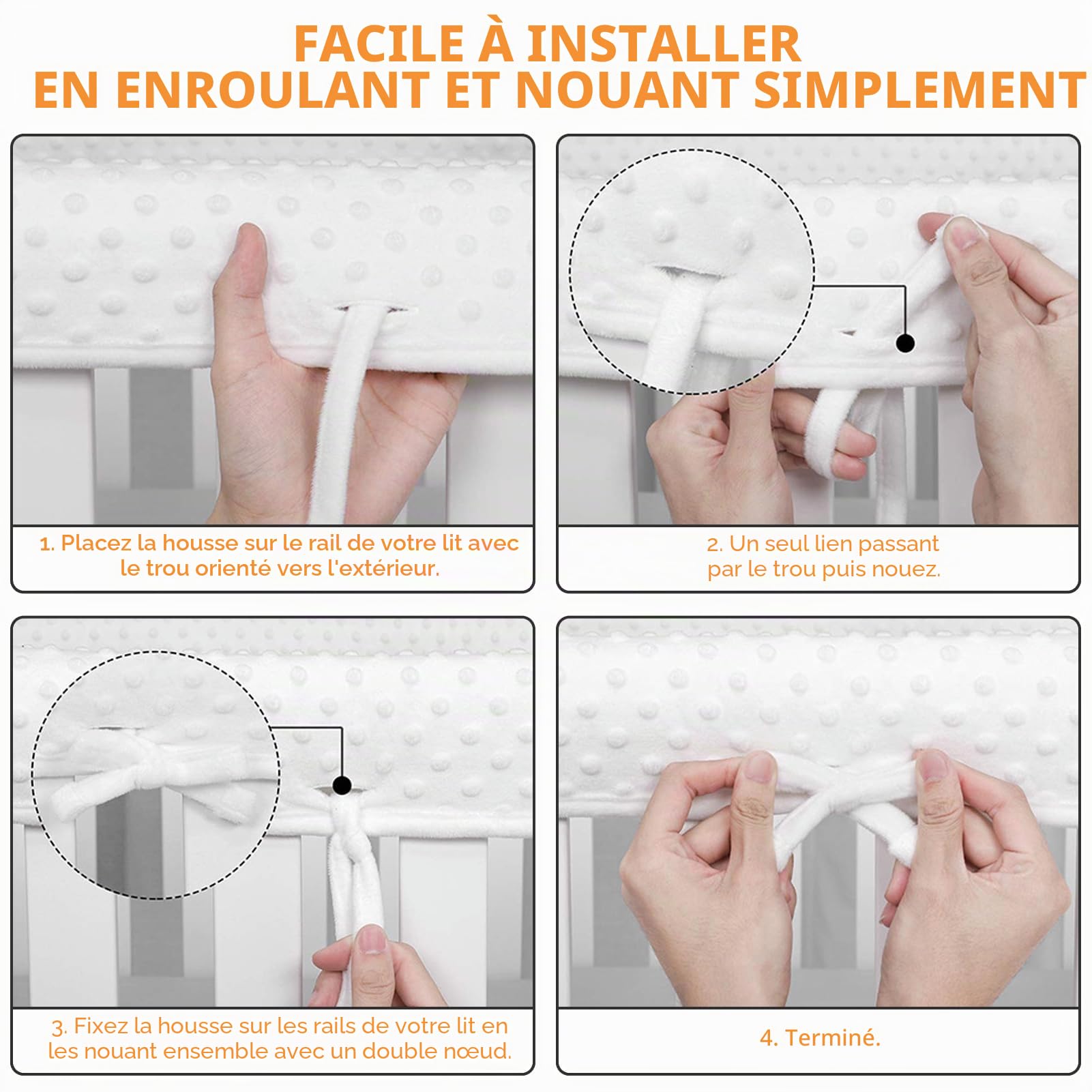 IULONEE 3pcs Protection de Barre de lit pour Enfants 128x18cm/68x18cm Gaine de Sécurité Autour du lit Barrière de lit Convient aux Prévention des Collisions de Rail Latéral et de Rail Avant (Blanc)