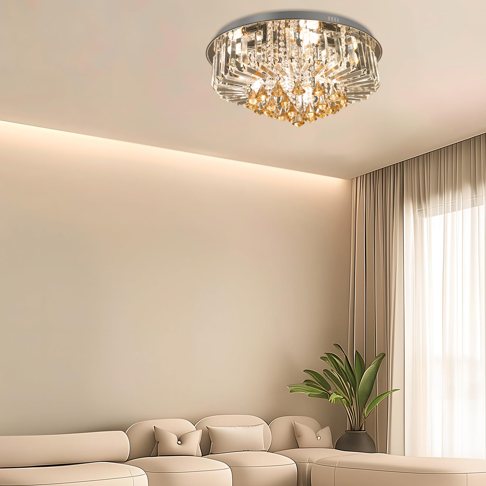 Modern Kronleuchter Kristall Leuchte, Luxus Gold Deckenleuchte, Pendelleuchte LED Kristall Kronleuchter 60CM, Deckenlampe, Deckenleuchte Lampe Beleuchtung Wohnzimme, Für Wohnzimmer E14