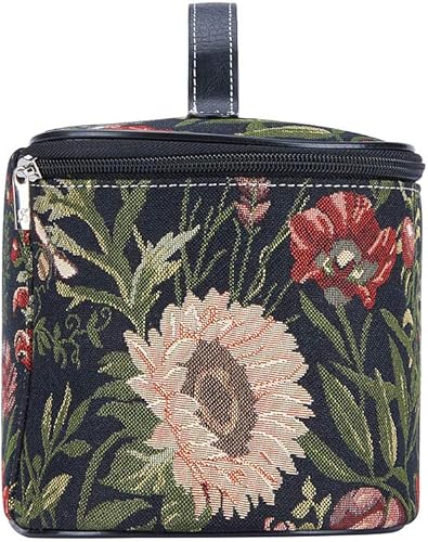 Miniatura 5 de Signare Neceser de tapicería, bolsa organizadora de maquillaje para mujer, diseño de jardín matutino, color negro (TOIL-MGDBK), Negro -