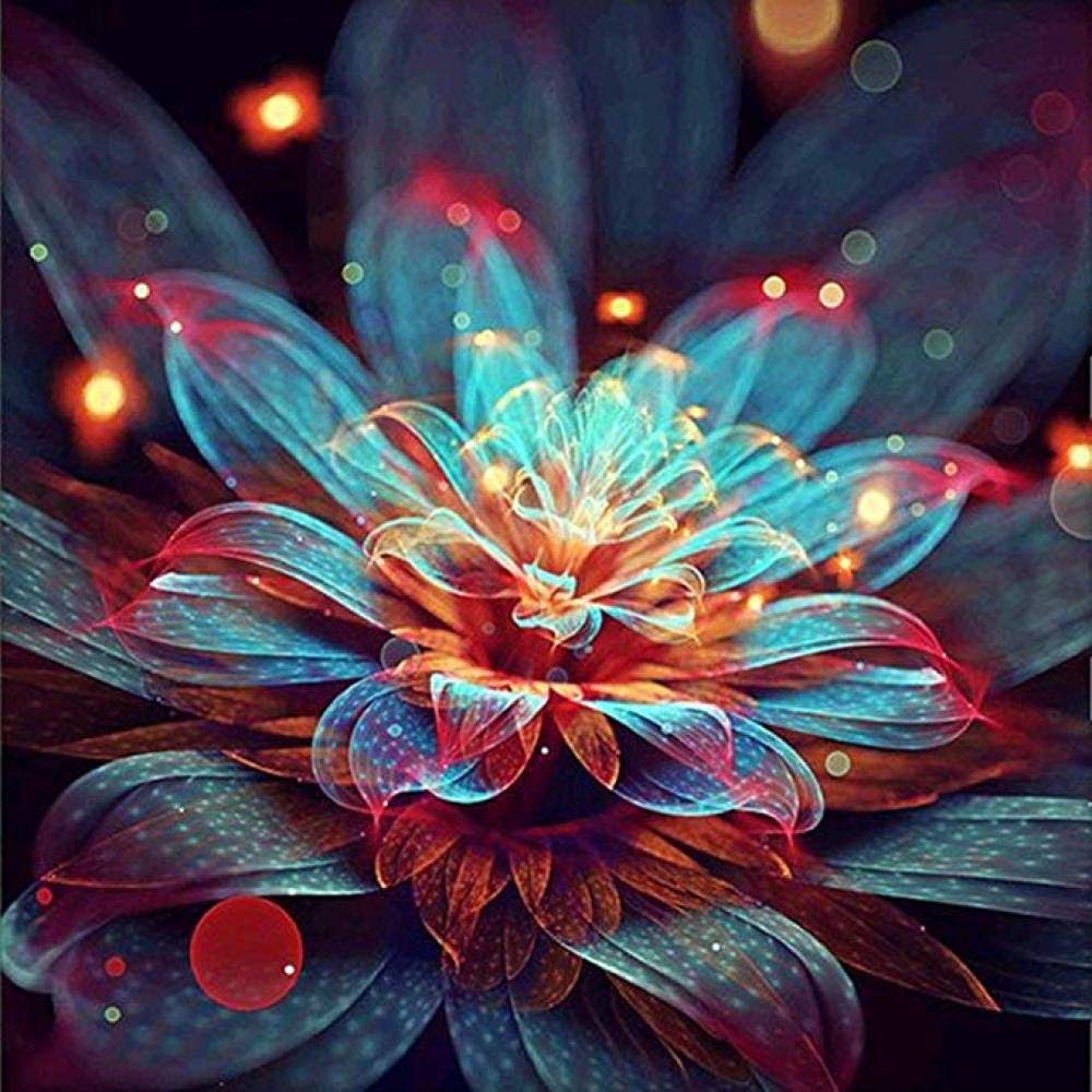 Peinture diamant lotus fluorescent style ancien pour décorer un salon zen avec une mosaïque 5D