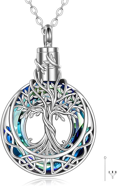 Tree of Life Urn Necklaces for Ashes Sterling Silver Abalone Shell Tree of Life Cremation Jewelry for Ashes Memory Jewelry for Women Men