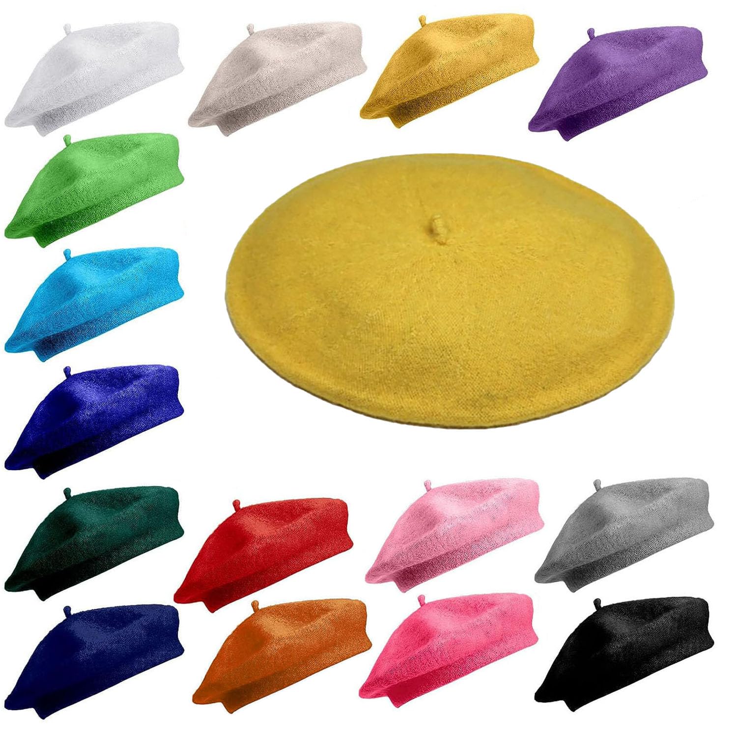 Van Der Linn Unisex Colour 11 Yellow Plain Beret Wool Warm French Hat (Uk, Alpha, One Size, )