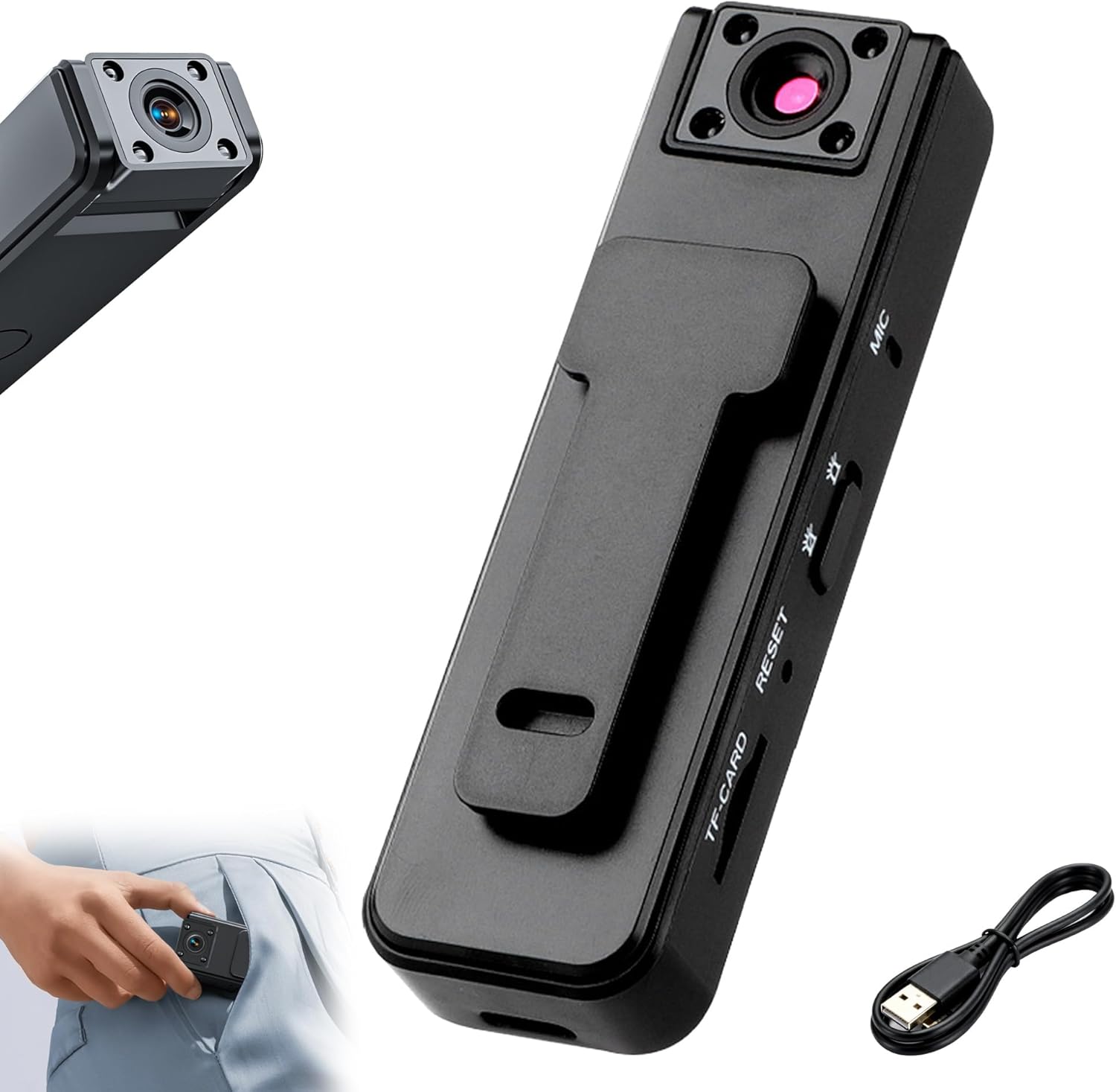 Ultra HD 2-in-1 Sports Video & Audio Recorder, 1080P Wearable Body Camera, 180° Freely Rotating Lens with Night Vision, 5H Record with Audio and Video Recording for Cycling, Travel (3pcs)