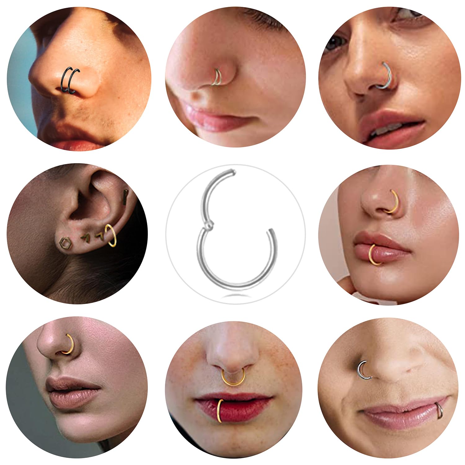 G23 Titanio Hipoalergénico Anillo de la Nariz Septum Helix Cartílago 14G 16G 6MM 8MM 10MM 12MM
