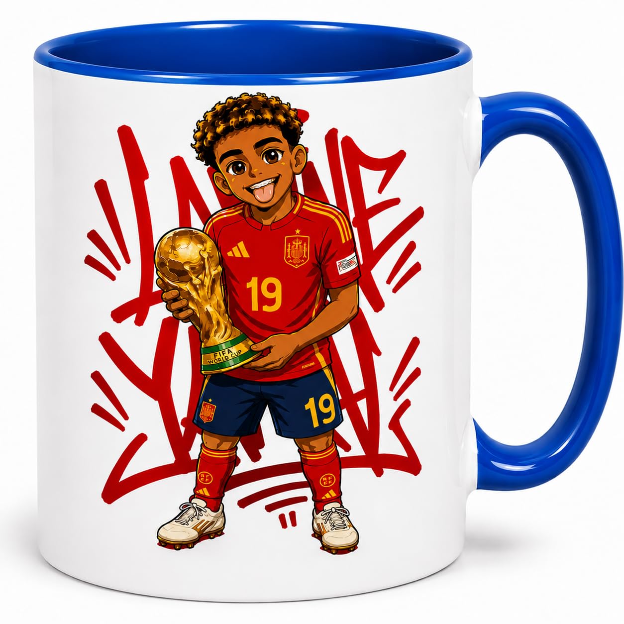 CRAFT MANIACS Spain Lamine Yamal Blue Rim Ceramic Coffee Mug | Football Fan Gift Mug, Two-Tone Finish-image-34