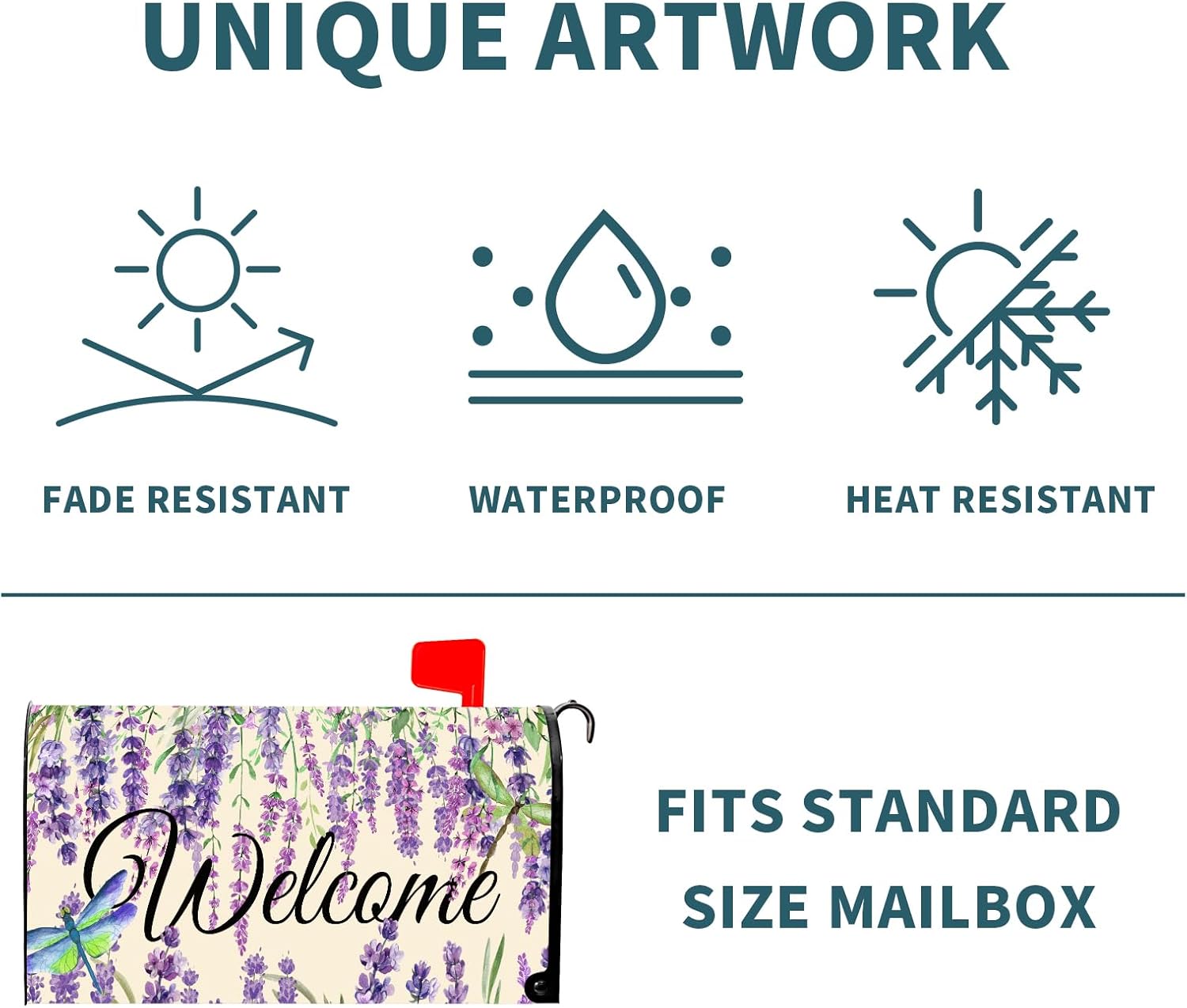 Lavender Welcome Magnetic Mailbox Covers Standard Size 21x18 in, Farmhouse Summer Purple Flower Floral Polyester Cloth Mail Letter Post Box Wrap Cover for Garden Home Decor