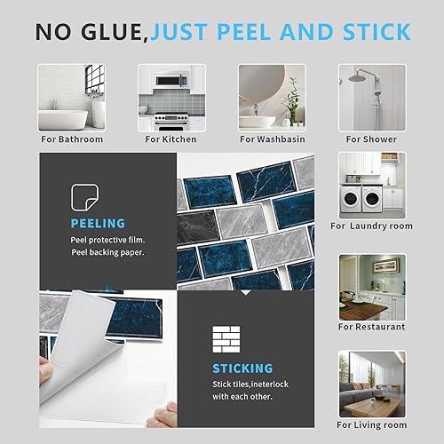 Miniatura 6 de URCOLOR Azulejos autoadhesivos para salpicaduras de cocina, 12 x 12 pulgadas, azulejos de pared autoadhesivos para salpicaduras de baño, aspecto de