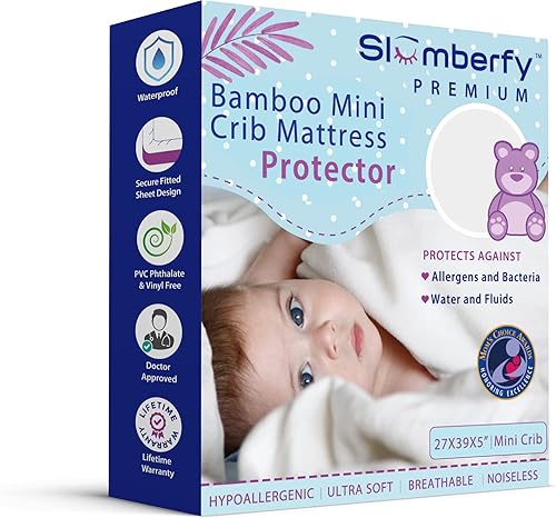 Protector de Colchón para Mini Cuna de Slumberfy, Protector de Colchón Impermeable e Hipoalergénico para Bebés y Niños Pequeños, Hecho de Material