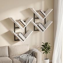 Wall Shelf Bookcase Spice Rack Set of 2 for Living Room Bedroom Kitchen Entryway White