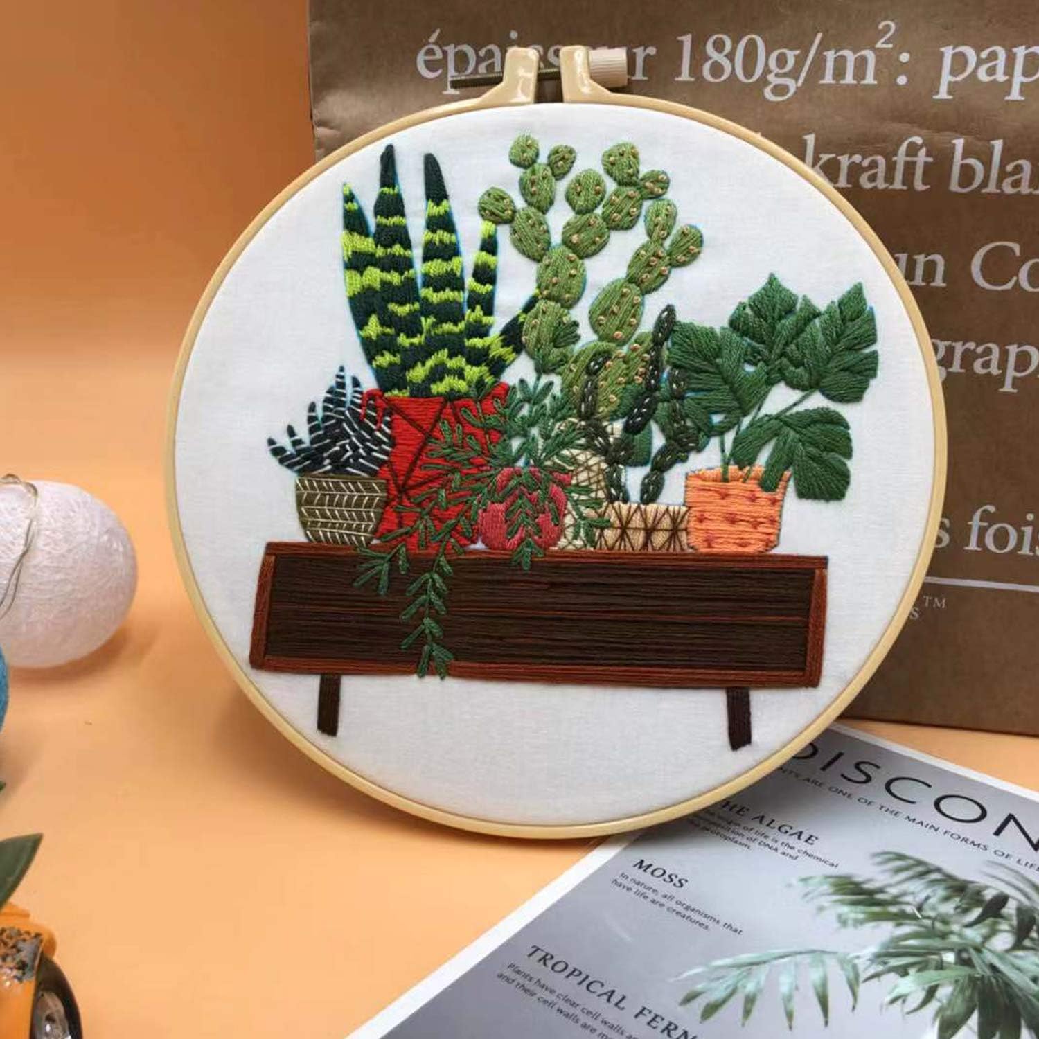 2 Pack Embroidery Kit with Pattern, DOITEM Full Range of Stamped Embroidery Kit Including Embroidery Cloth with Pattern, Embroidery Hoop, Color Threads and Tools Kit