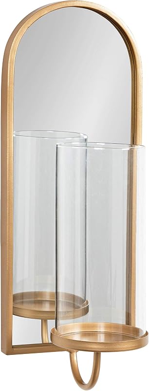 Ezerin Aplique de pared con espejo arqueado, 6 x 5 x 16, dorado, candelabro de pared decorativo moderno