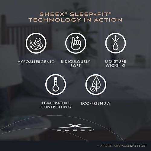 Miniatura 9 de SHEEX Arctic Aire Max Juego de sábanas con 2 fundas de almohada, 100% tencel con tecnología CoolX, blanco, Queen