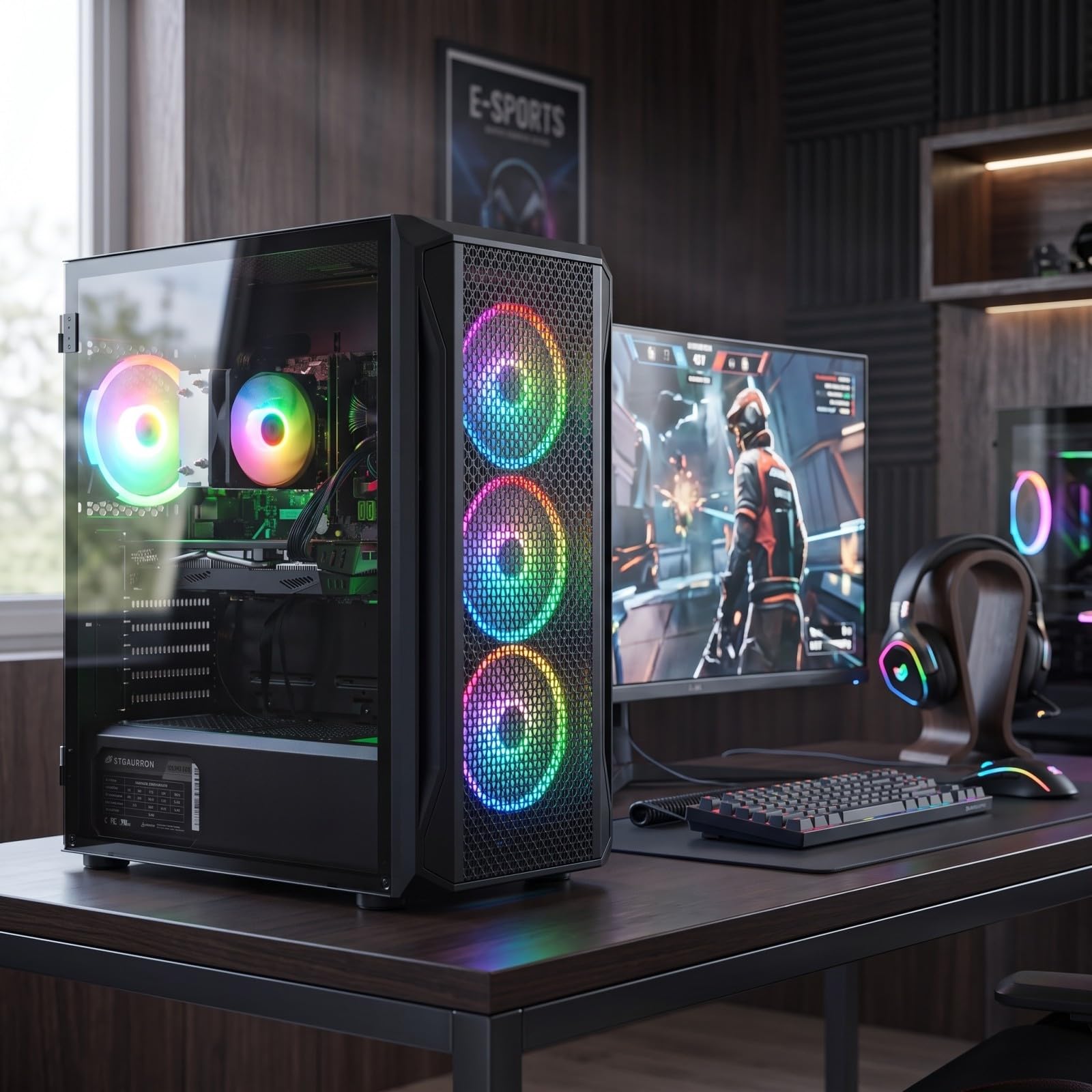 STGAubron Gaming PC Desktop,Core I7,RTX 3060Ti 8G,16G RAM,512G SSD | Gaming Computer Tower for Streaming,Video Editing,Home,School,I7 up to 3.9GHz,ARGB Fan,WiFi 6,BT 5.0,4K DP,HDMI,Win11 Home image 5