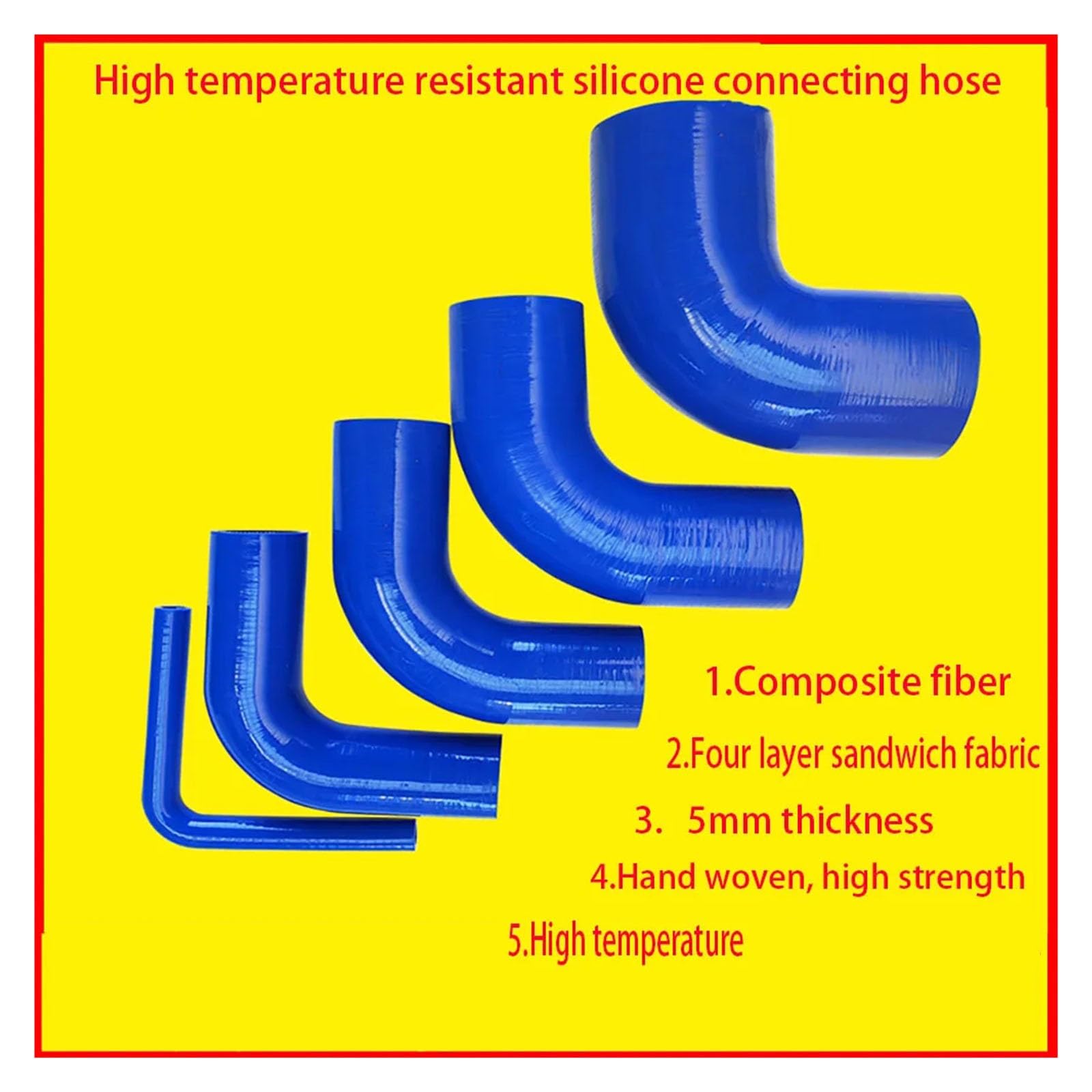 Manguera de conexión de turbocompresor de 90 grados, silicona azul de alta temperatura, diámetro no variable(OTHERS_ID63MM)