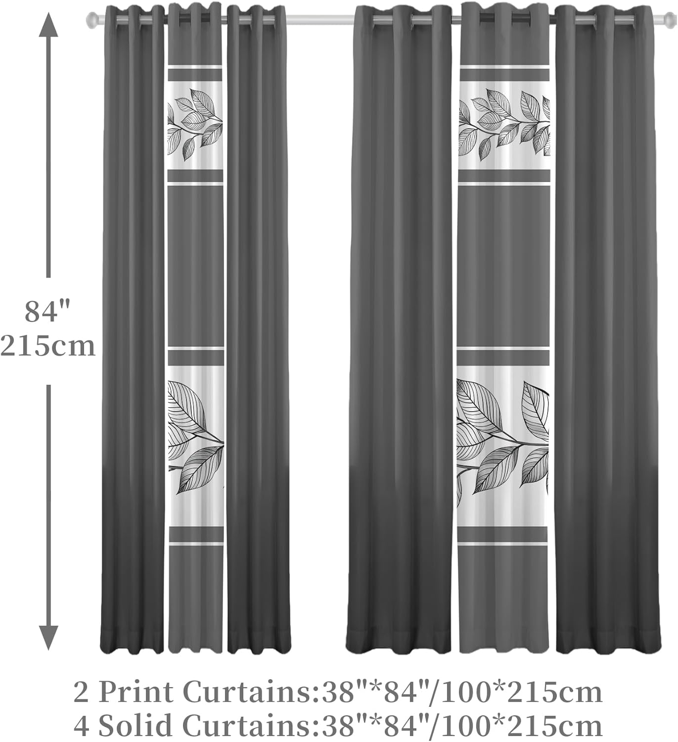 Dustproof Half Blackout Half-Shade Semi-Sheer Curtains 6 Pcs 38"x84" 2 Patterned Printed Curtains and 4 Solid Color Curtains Decorative Curtains for Bedroom Living Room
