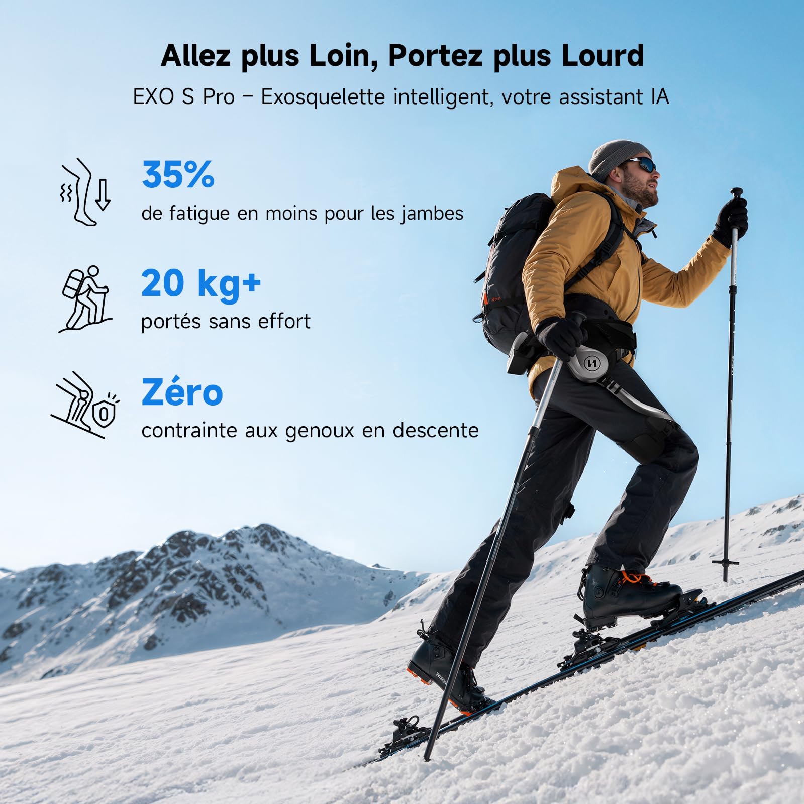 NAVEE EXO S Pro Exosquelette Électrique Marche AI, 960W Puissance Crête, 1,8 kg Ultra-Léger, 40,000 Pas d'autonomie, 10 Modes Intelligents, IP54, pour Randonnée, Montée d'Escaliers&Quotidien