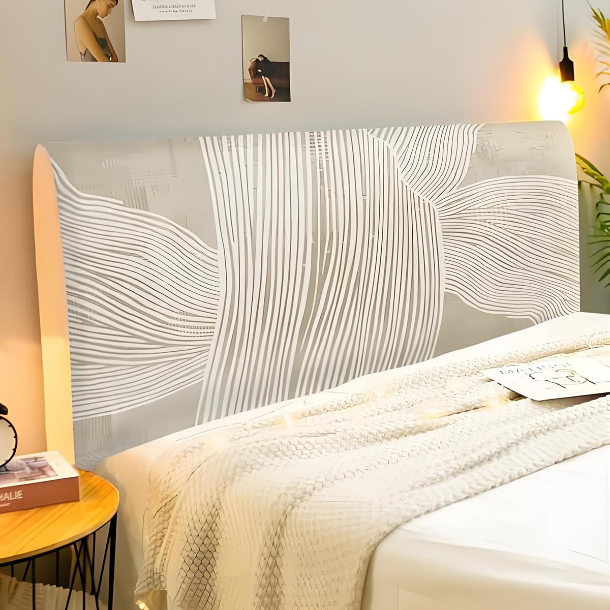 Copri Testata Letto Matrimoniale, Semplice Beige Copri Testiera Letto, Elasticità Testiera Letto 360° Protezione Letto,170-190 cm, Lavabile Testata Matrimoniale
