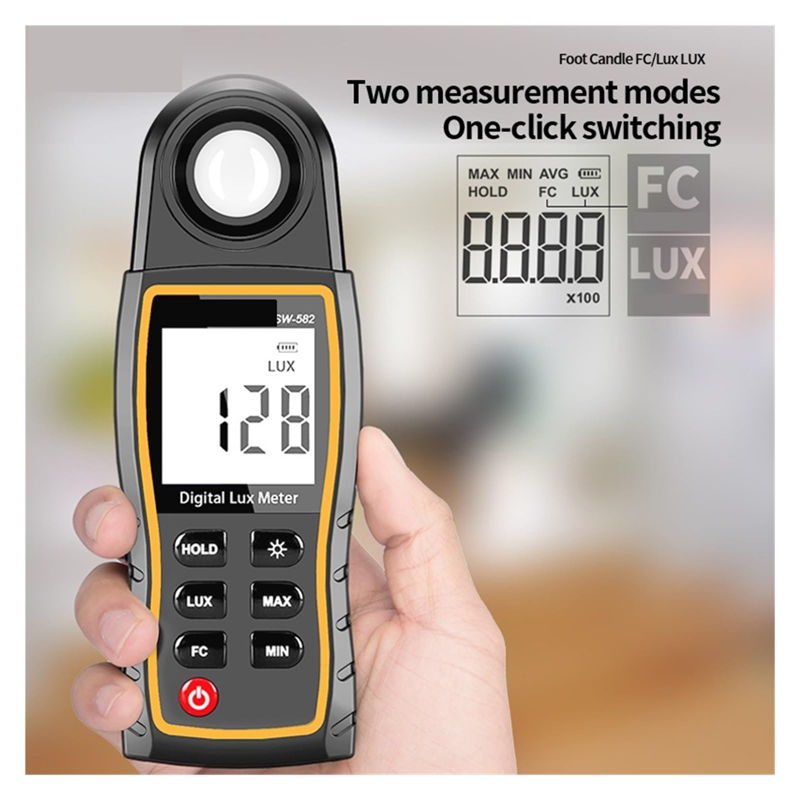 Medidor De Lux Digital SW-582 Luz 199.900 Sensor Giratorio Lux/FC Iluminómetro Alta Precisión Fotómetro Probador Amplio Rango, Alta PrecisióN