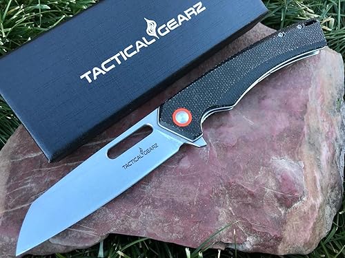 TACTICAL GEARZ Cuchillo de bolsillo EDC! Lanza TG, mango de micarta de lino! Hoja de acero D2 Wharncliffe afilada de afeitar! Sistema de pivote de