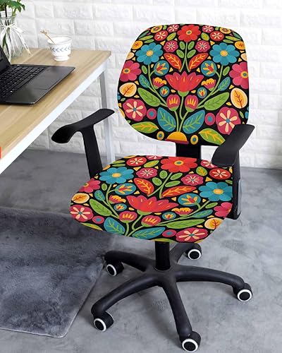 Miniatura 3 de Funda para silla de oficina con patrón floral colorido mexicano, funda elástica para asiento de silla de computadora, fundas para respaldo, arte