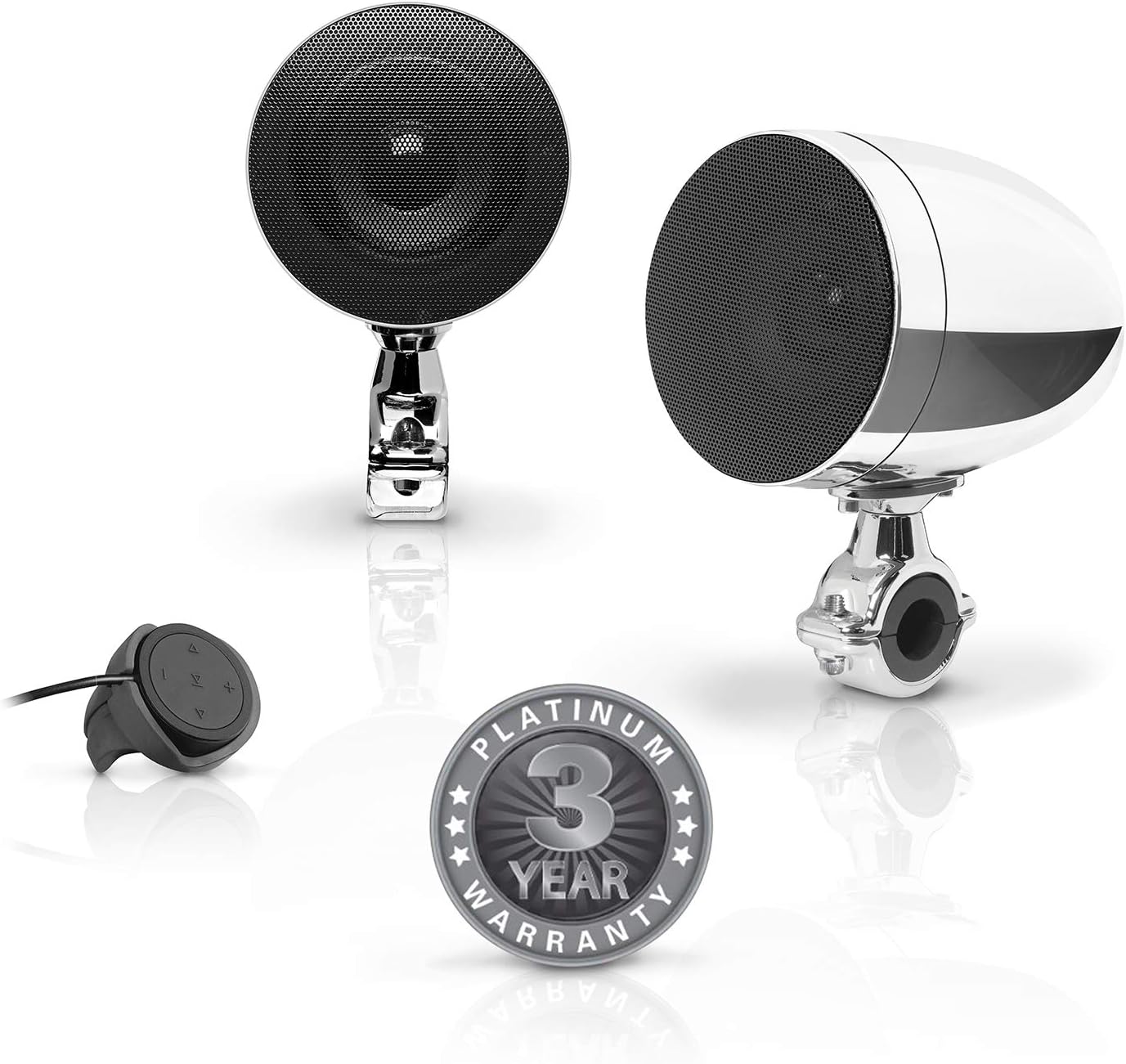 BOSS Audio Systems MC625BA Motorcycle Speaker Sound System - Bluetooth, Amplified, Weatherproof, 3 Inch Speakers, Multi-Function Volume Control, Also Use with ATVs UTVs